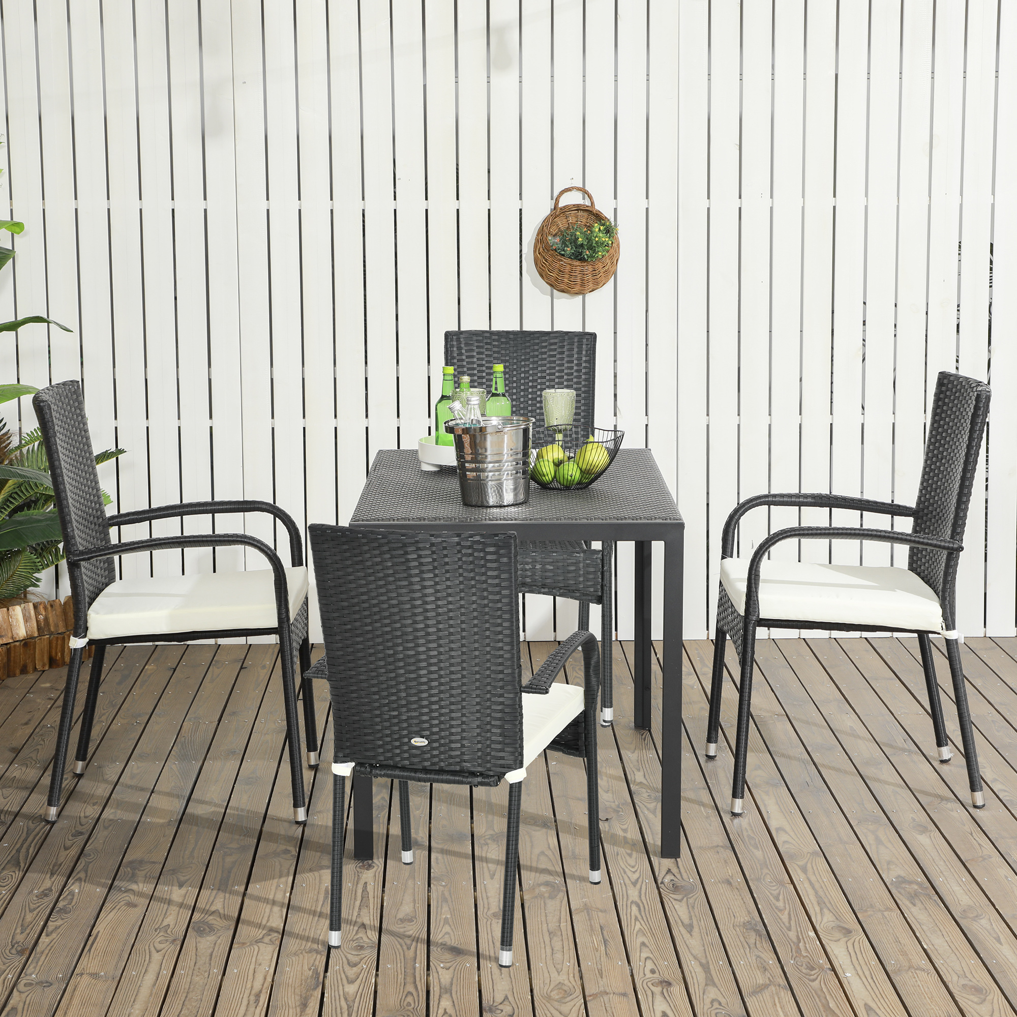 Outsunny Stackable PE Rattan Outdoor Dining Chairs with Cushion, Patio ...