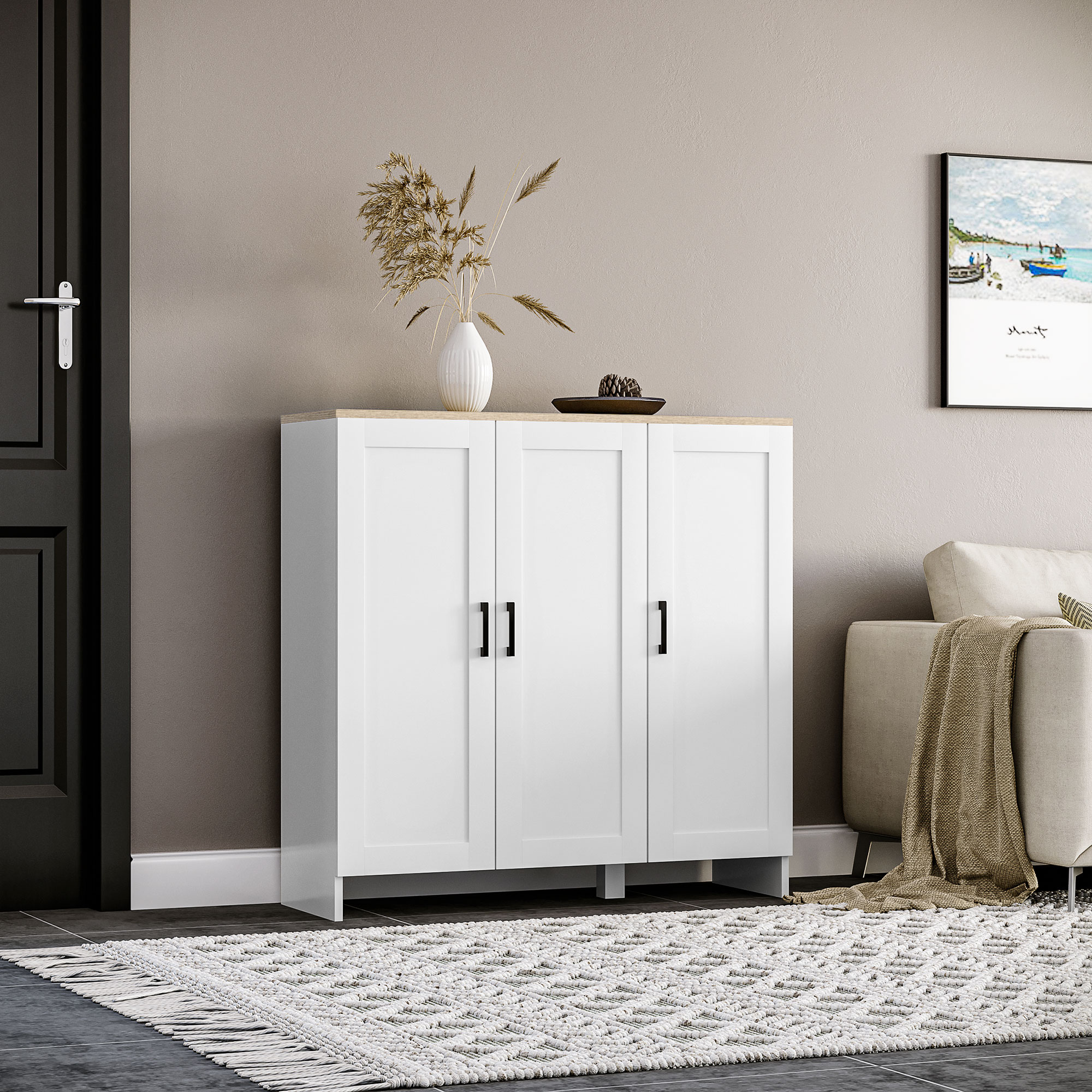 HOMCOM Sideboard Buffet Cabinet, Modern Sideboard Cabinet with Adjustable Shelves for Kitchen & Dining Room, White Aosom Canada