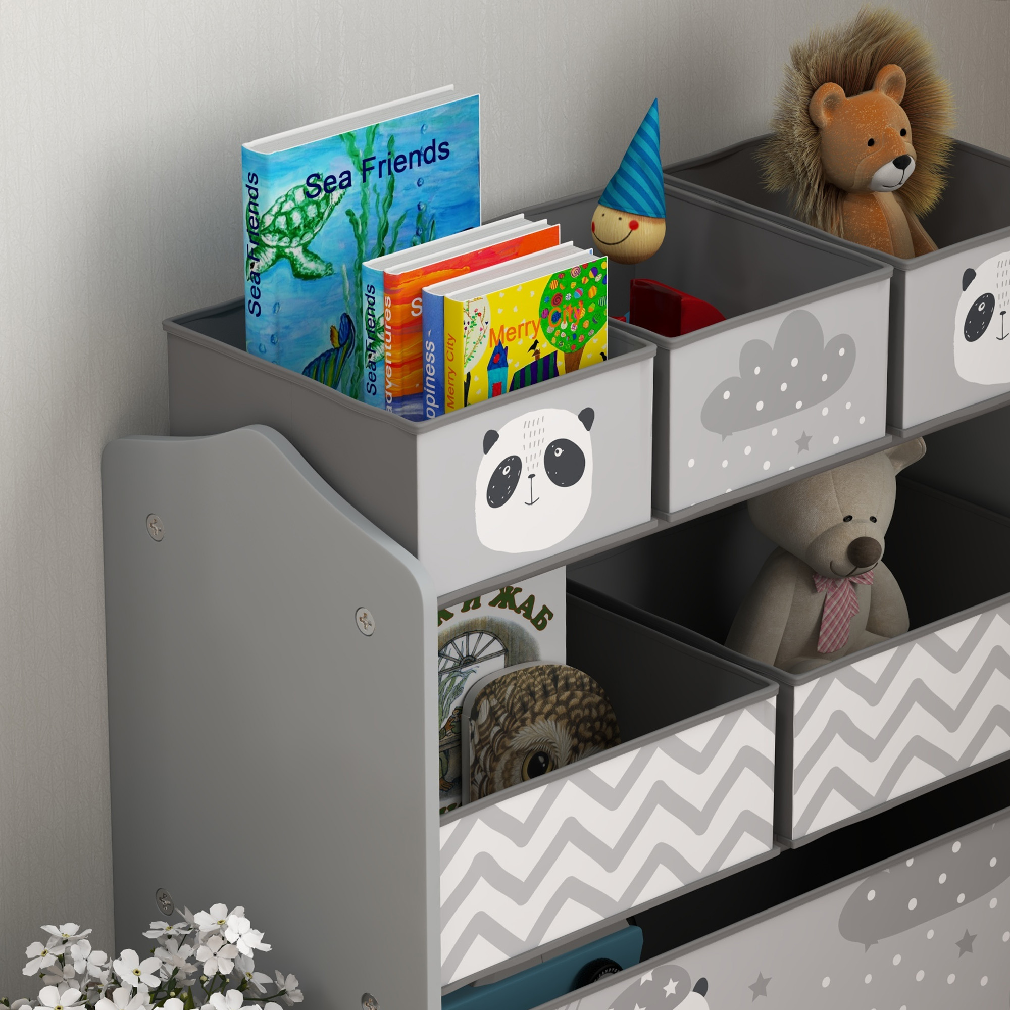 Qaba Toy Organizer with 6 Storage Bins, 25" x 12" x 26", Gray | Aosom.com 6