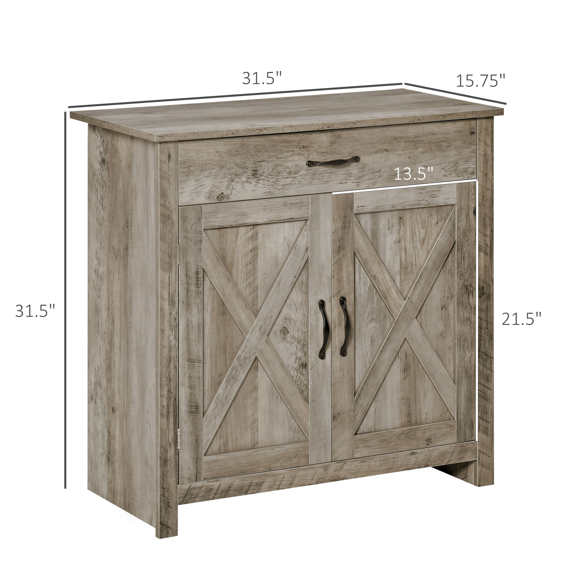 HOMCOM 32" Farmhouse Sideboard Buffet Cabinet, Barn Door Style Coffee Bar for Kitchen, Living Room or Entryway, Gray Wash 1