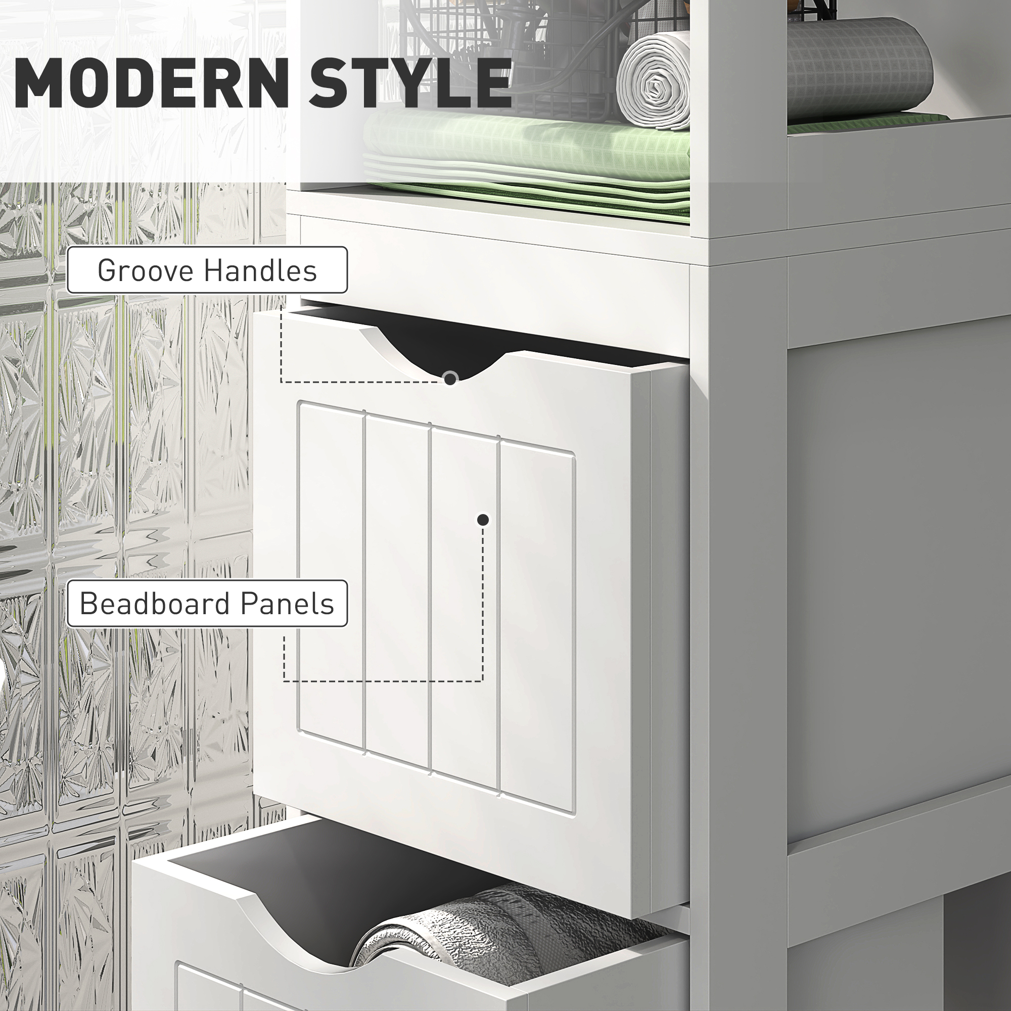 HOMCOM Narrow Bathroom Storage Cabinet, Bathroom Cabinet with 3 Drawers & 2 Open Shelves, Slim Bathroom Floor Cabinet, White 3