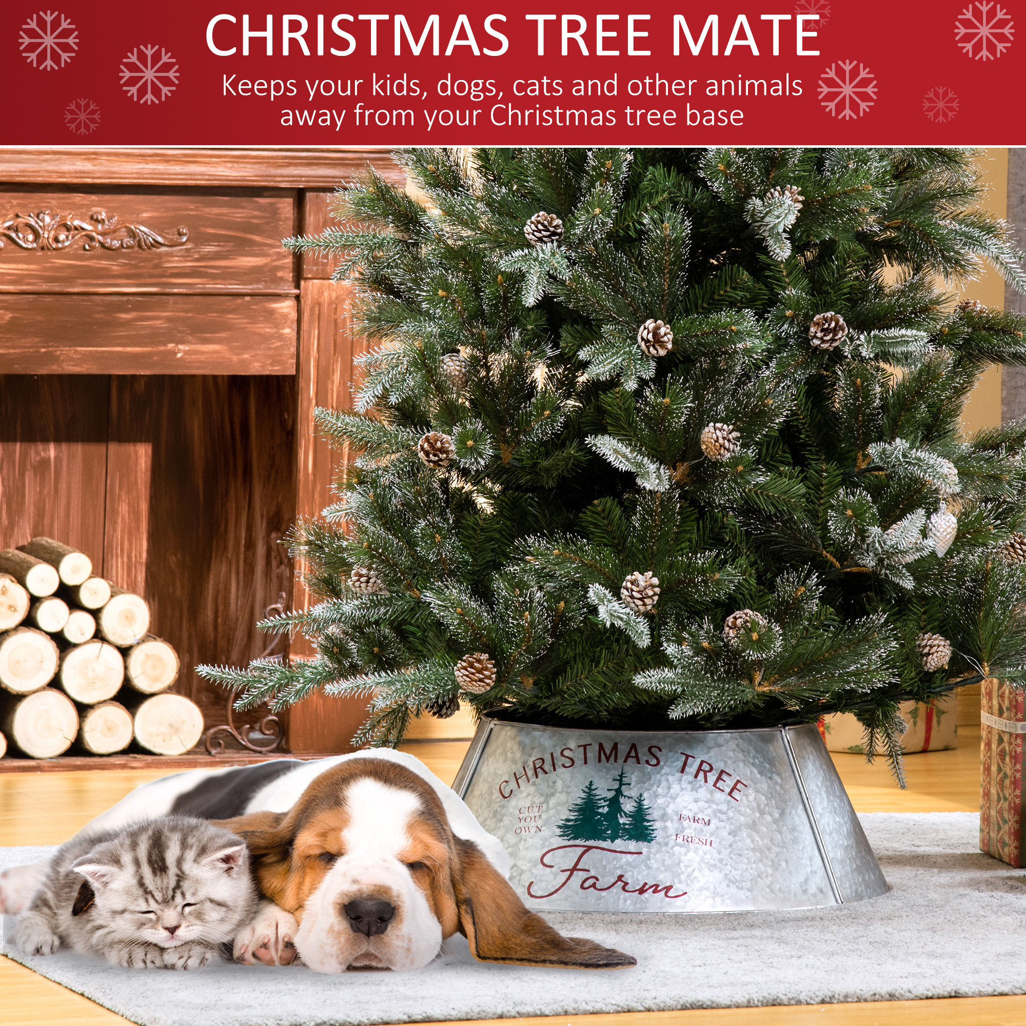 HOMCOM Christmas Tree Collar Steel Tree Ring Skirt Home Xmas
