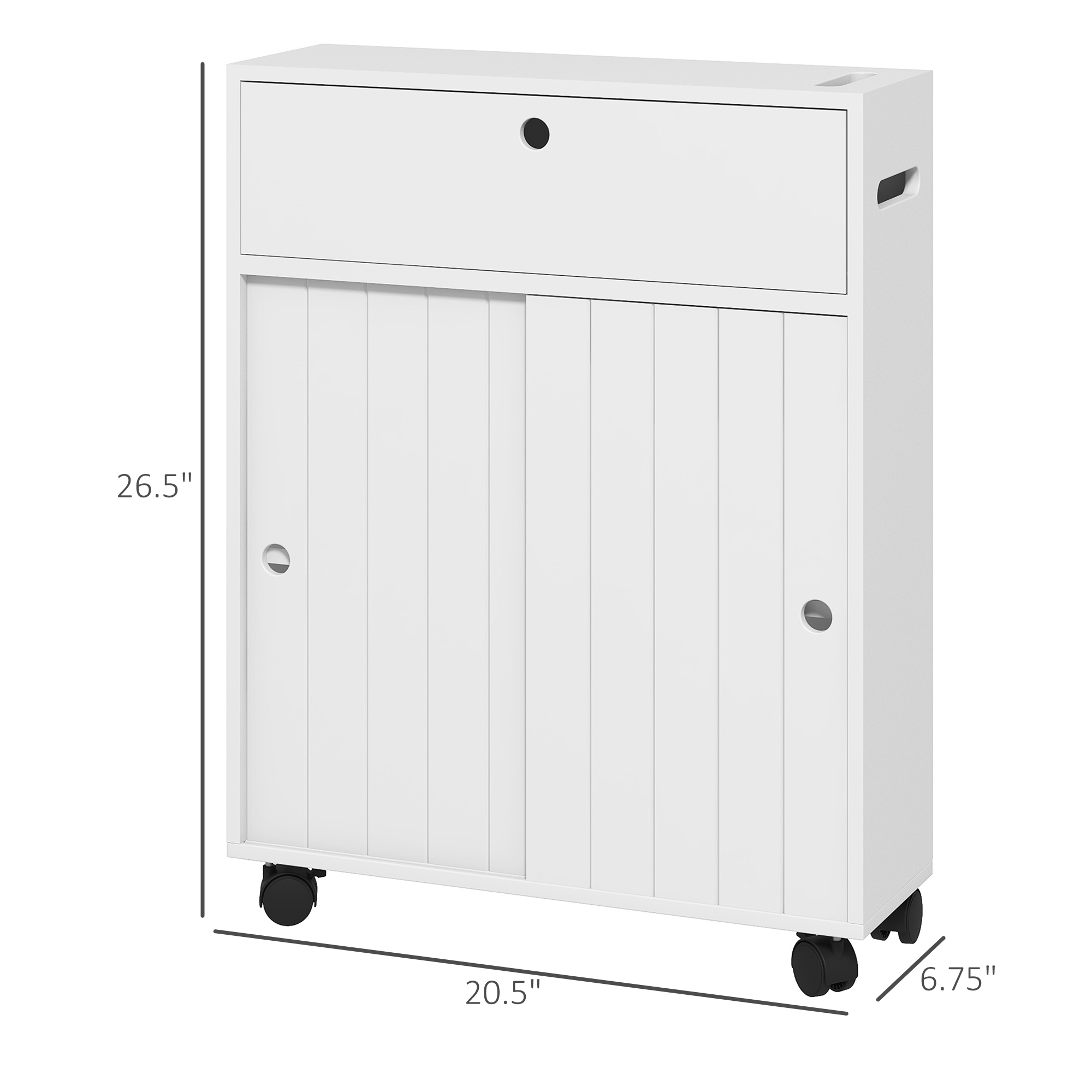 kleankin Toilet Paper Cabinet, Slim Bathroom Cabinet with 4 Rolling Wheels, Small Bathroom Storage Cabinet w/ Sliding Doors & Adjustable Shelf, White 1