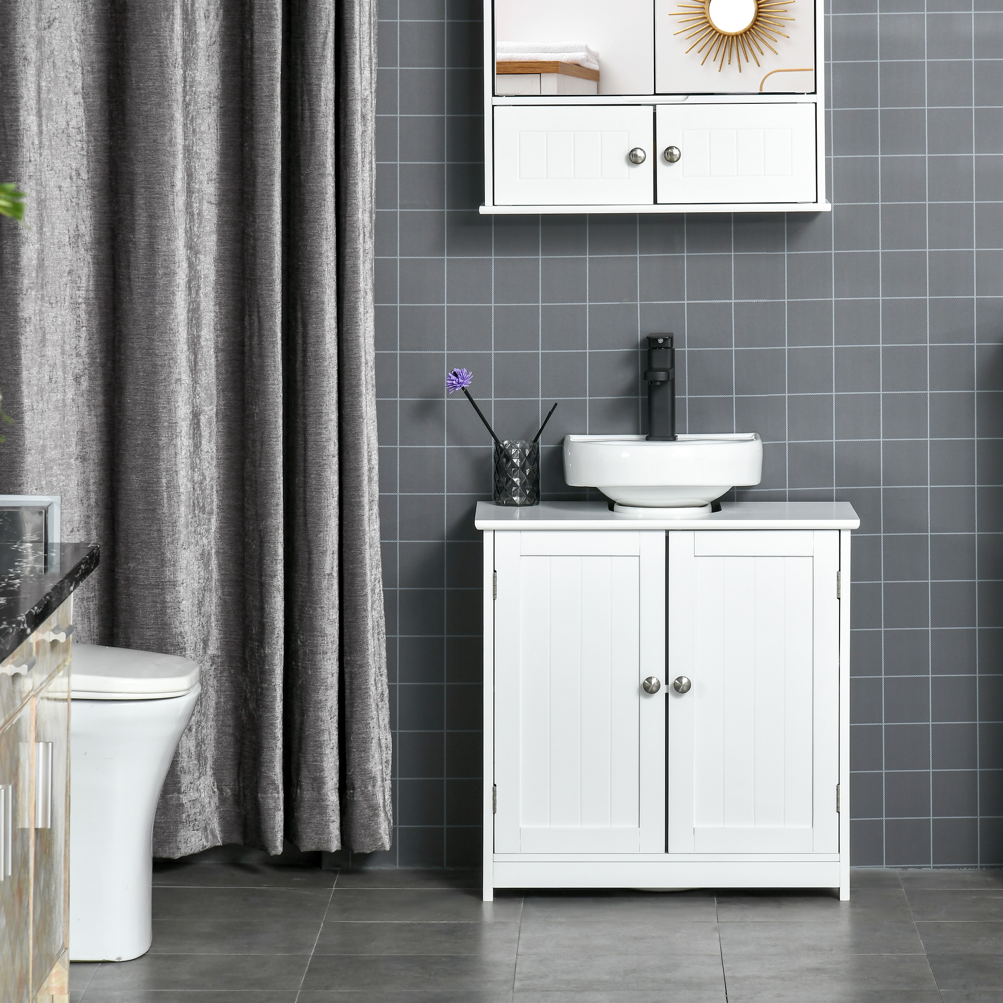 kleankin Pedestal Sink Cabinet White Bathroom Vanity Storage with U-Shape Cut-Out Adjustable Shelf | Aosom.com 6