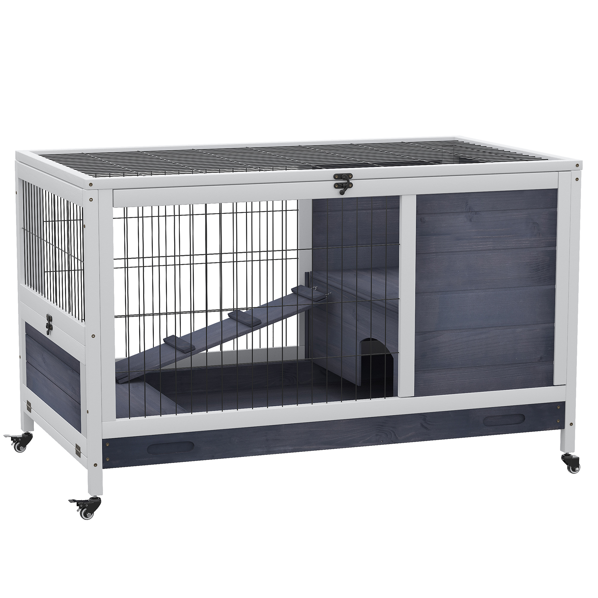 PawHut Wooden Indoor Rabbit Hutch Elevated Cage Habitat with