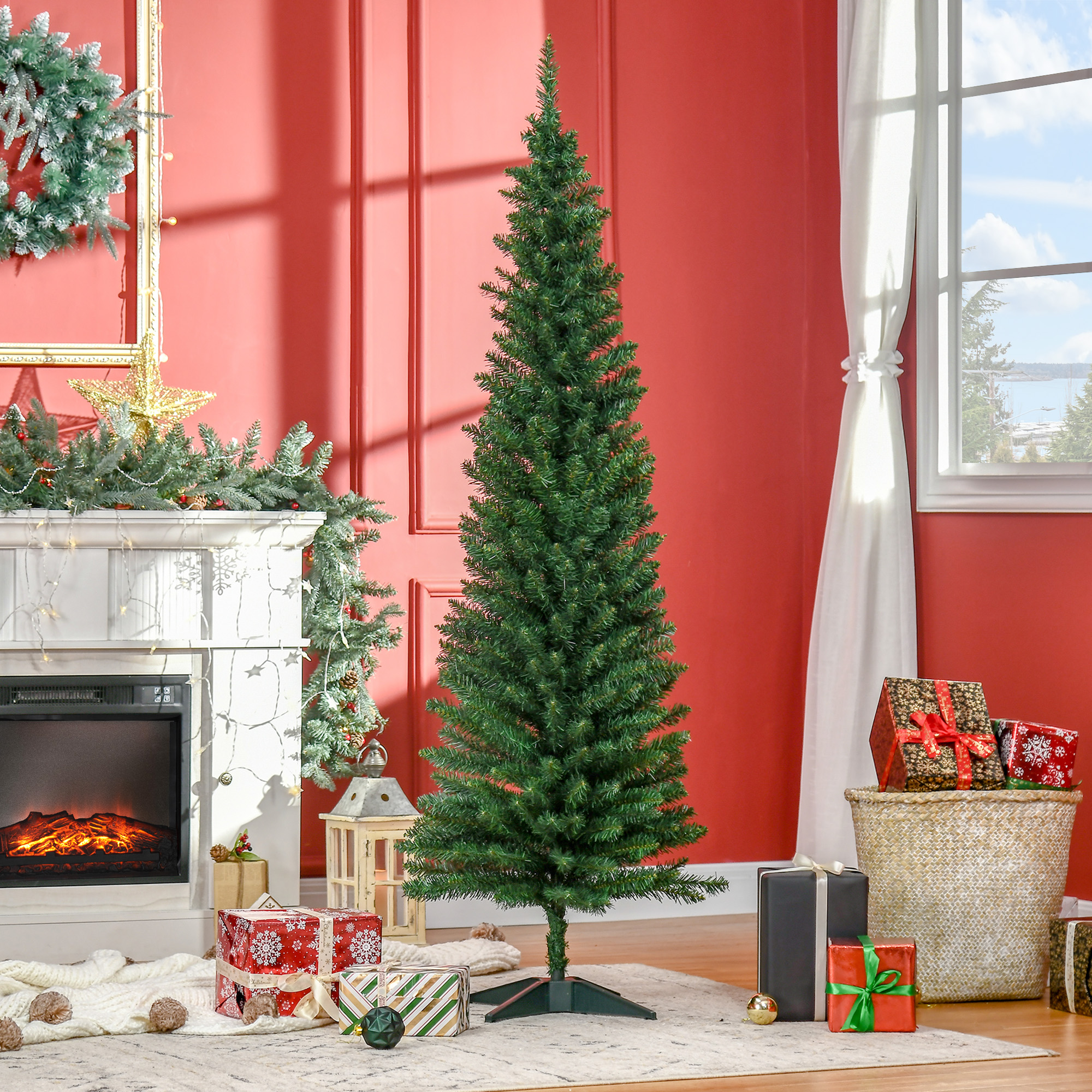 HOMCOM 6’ PVC Unlit Slim Artificial Pencil Christmas Tree Holiday Décor Aosom Canada