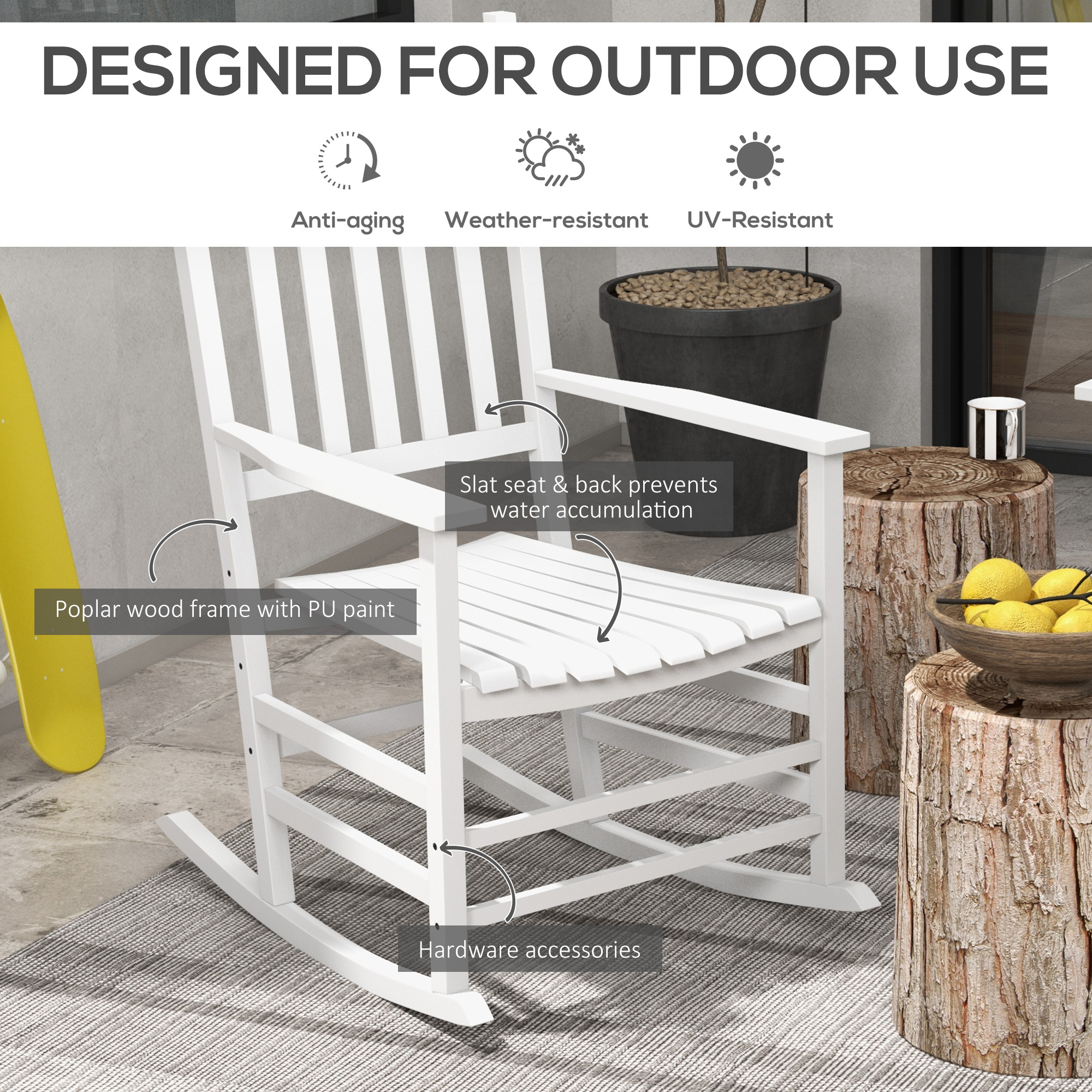 Outsunny 2 PCs Wooden Rocking Chair Set, Outdoor Rocker Chairs with ...