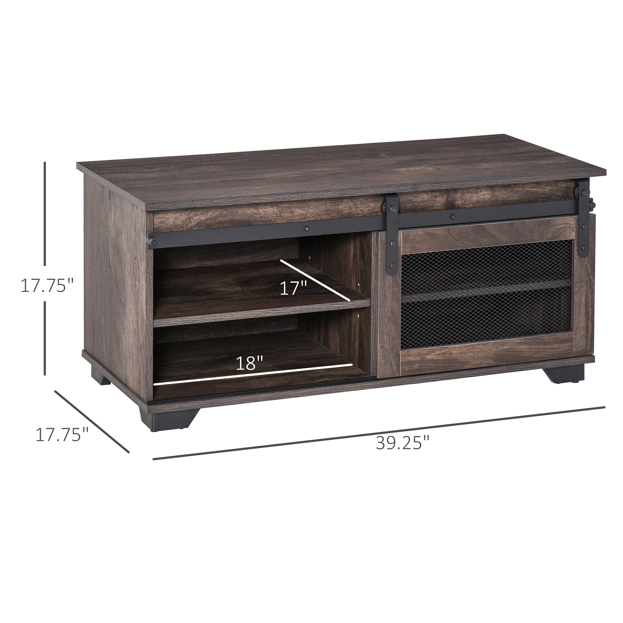 HOMCOM Coffee Table Farmhouse Dark Brown Sliding Mesh Barn Door Storage Living Room | Aosom.com 1