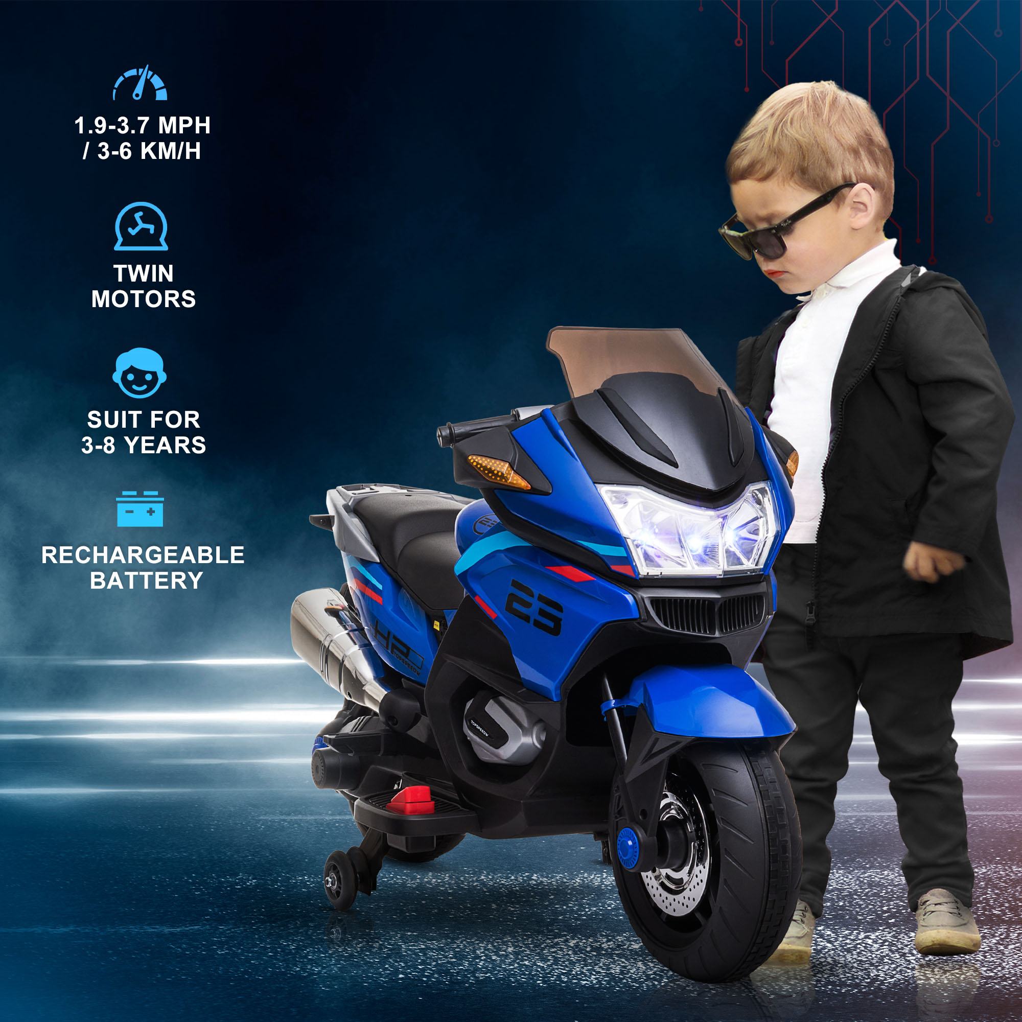 Aosom Kids Motorcycle with Training Wheels, 12V Ride-on Toy for