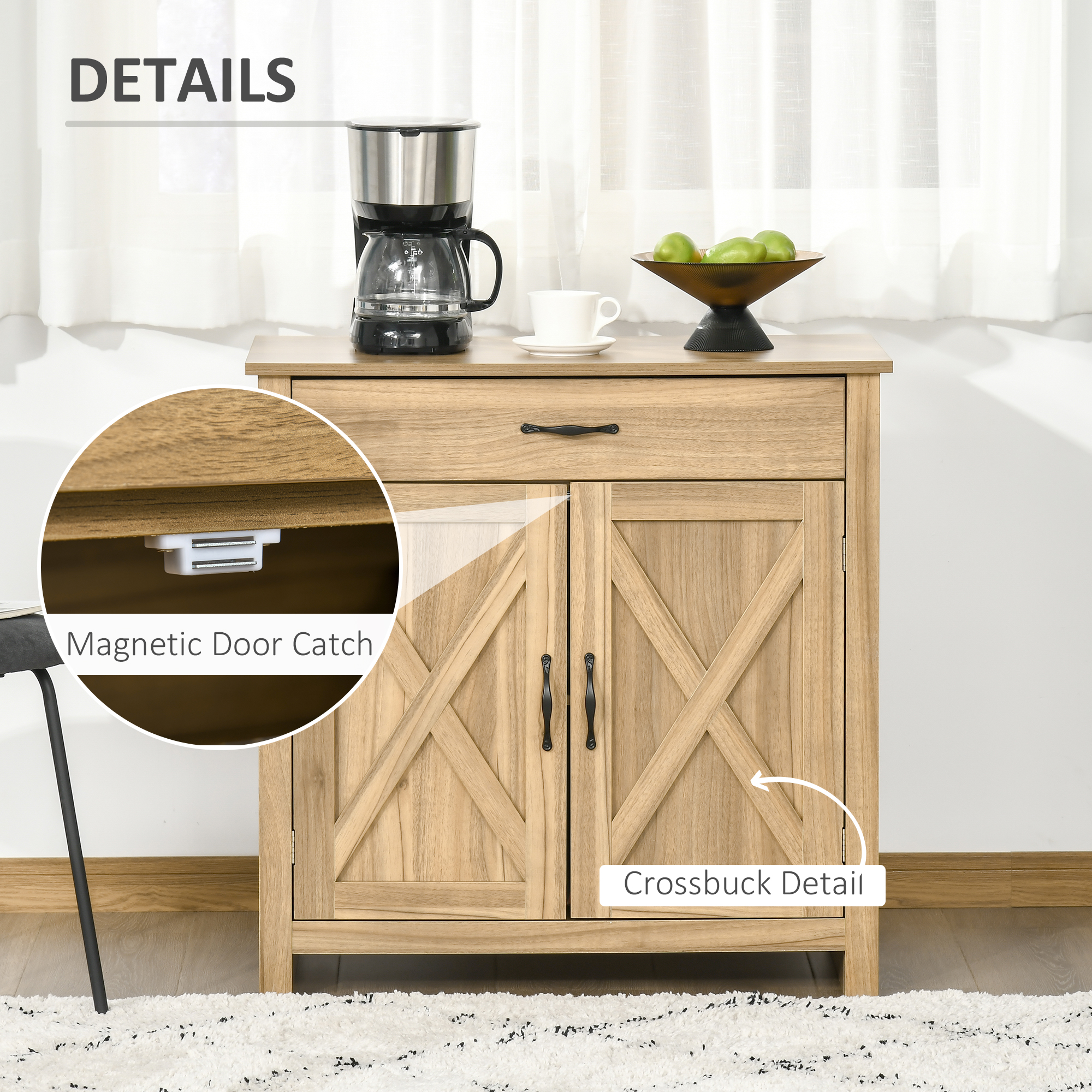 HOMCOM Farmhouse Buffet Cabinet Barn Door Style Sideboard for Kitchen Living Room Entryway Natural Wood Effect | Aosom.com 5