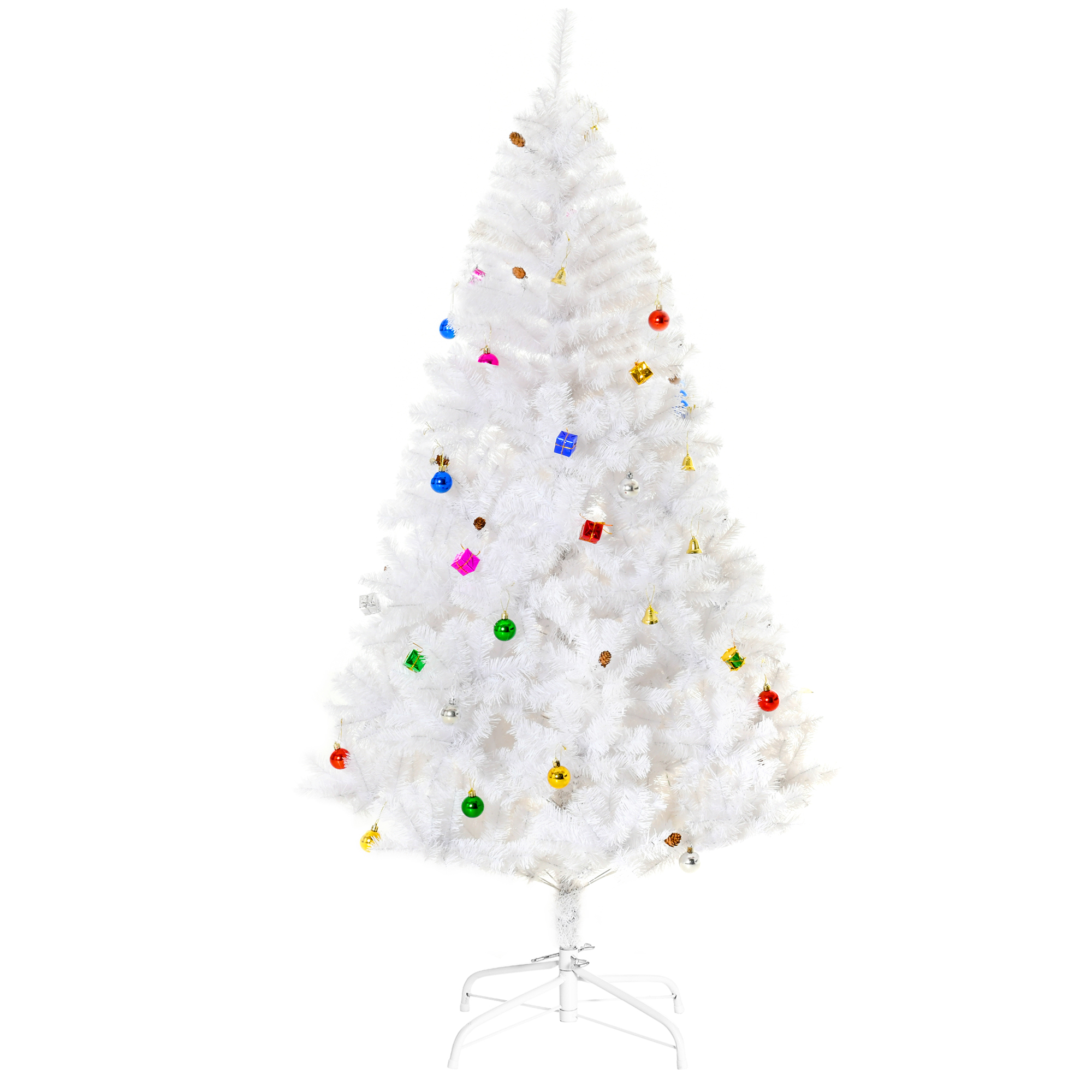 HOMCOM 5.9 Artificial White Christmas Tree with Decorations
