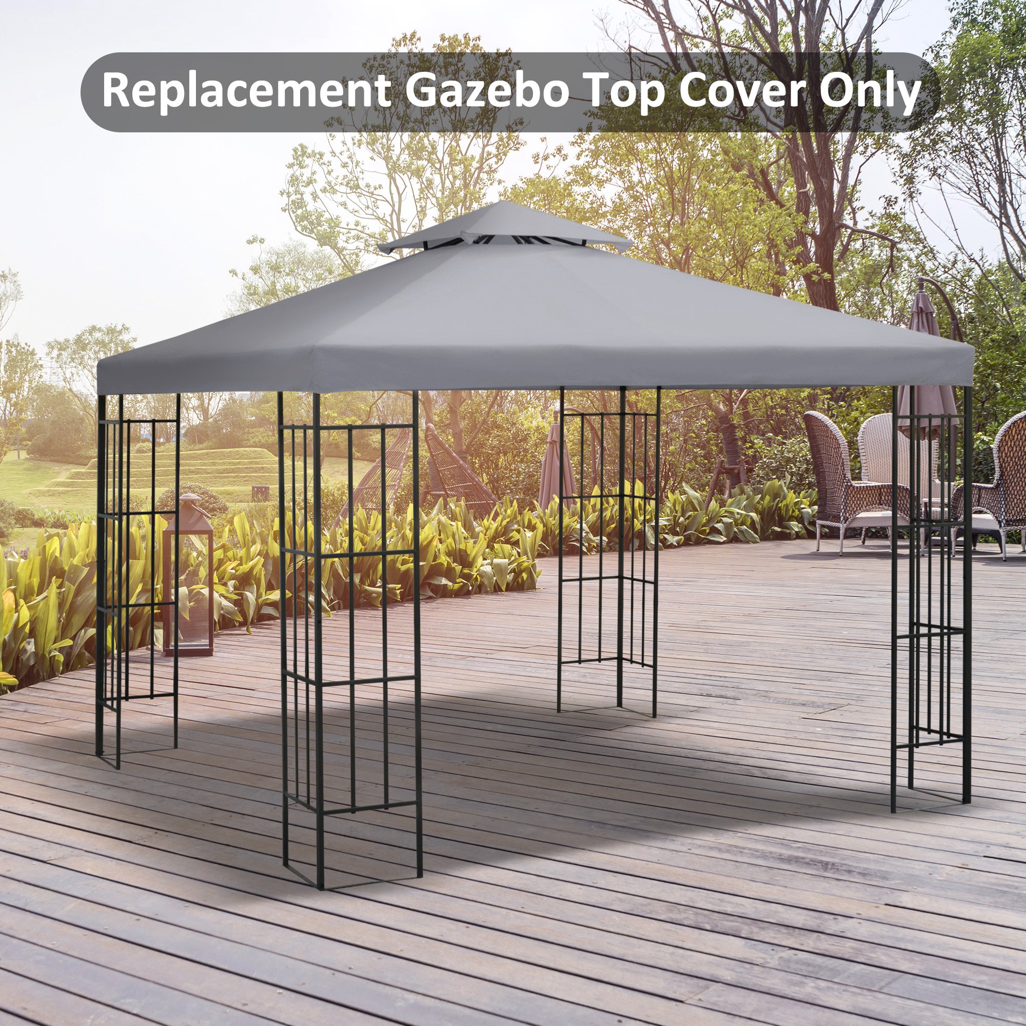 Outsunny 10' x 10' Gazebo Replacement Canopy 2 Tier Top UV Cover, Light