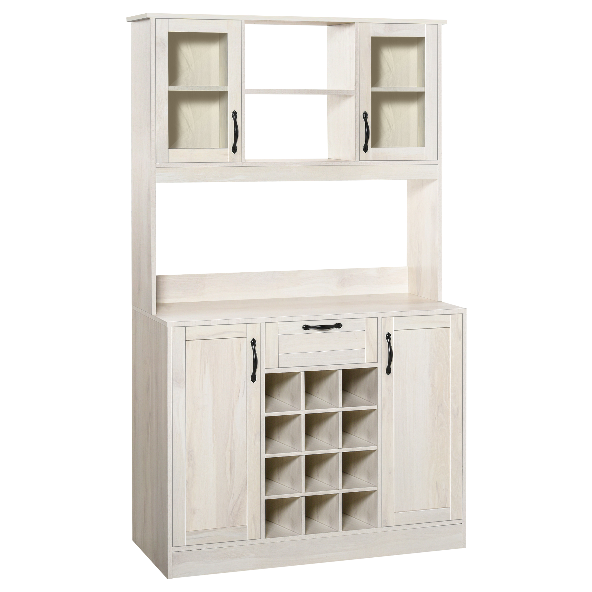 HOMCOM Kitchen Buffet with Hutch, Kitchen Pantry with Drawer and Wine Rack, White
