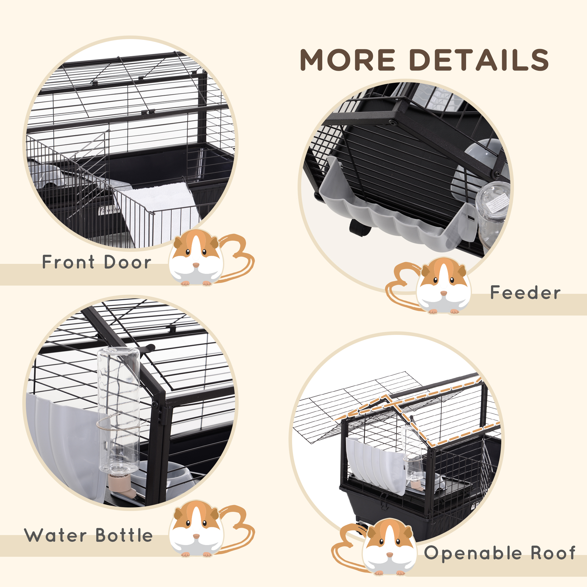 PawHut Metal Small Rabbit Hutch Cage Main House Guinea Pig Hutch