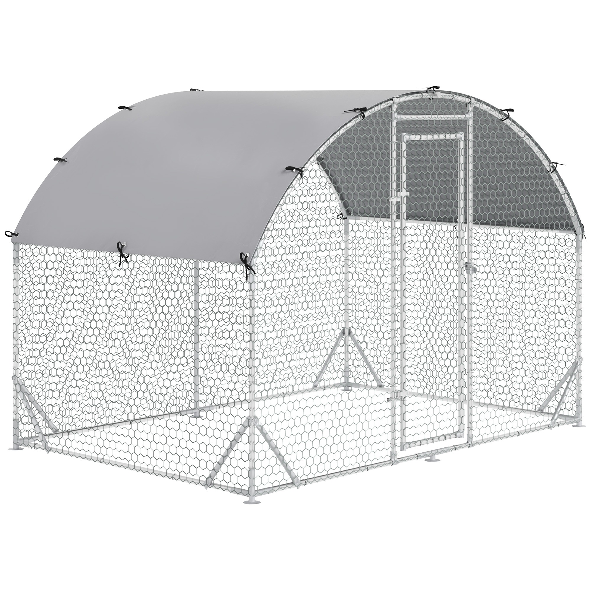 Galvanized Spacious Metal Chicken Coop Cage Walk-in Enclosure Poultry Hen Run House Playpen Rabbit Hutch with Cover for Outside Backyard 9.2' x 6.2' x 6.5' Silver 1