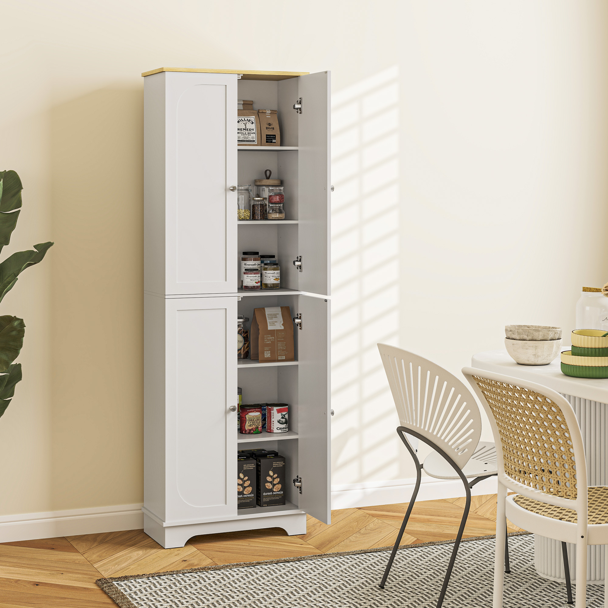 HOMCOM 72" Tall Pantry Cabinet, Kitchen Pantry Cabinet with Adjustable Shelves, Storage Cabinet with 4 Doors, White Aosom Canada