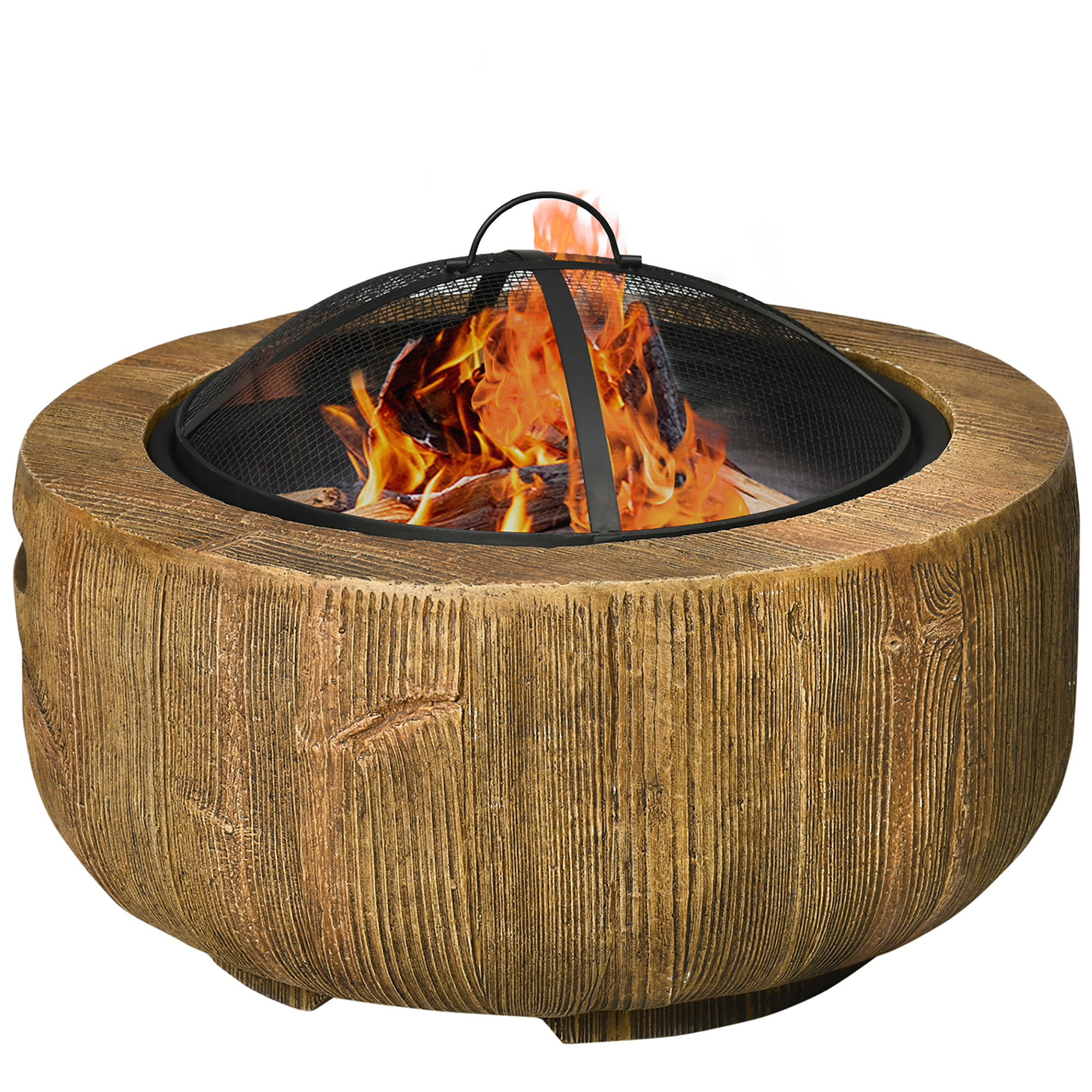 Outsunny Outdoor Fire Pit Stump Effect 24-inch Wood-burning Brazier Fireplace Spark Screen Poker Backyard Camping Bonfire / Aosom.com
