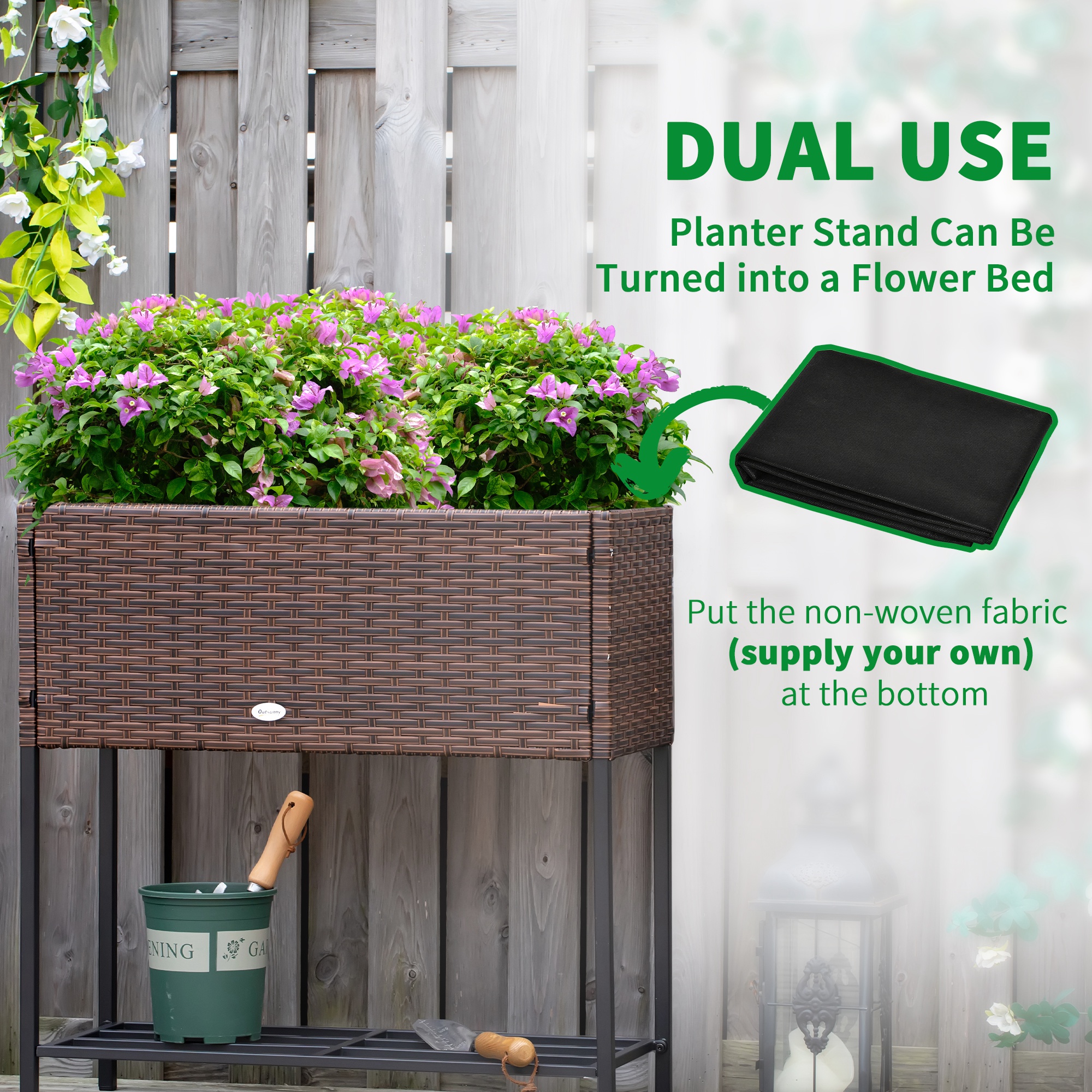 Outsunny Indoor/Outdoor Rattan Flower Planter Box with Tool Storage ...