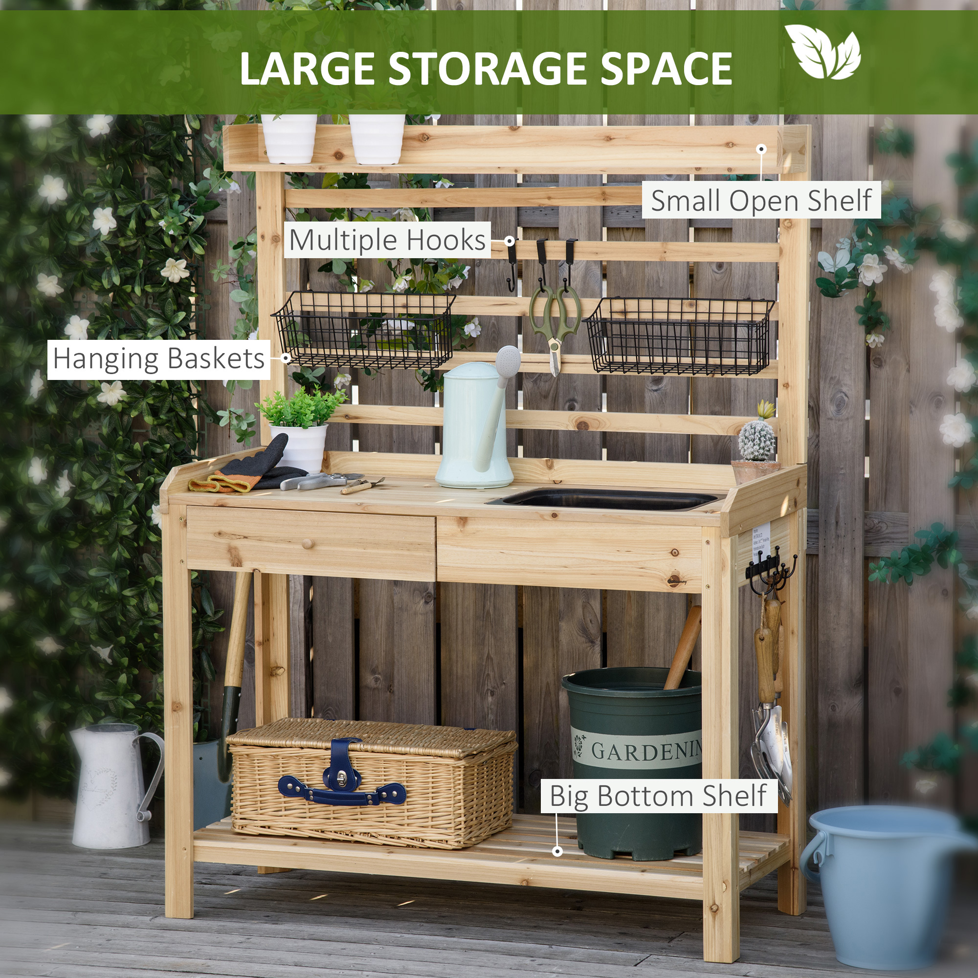 Outsunny Potting Bench Table, Garden Work Bench, Workstation with