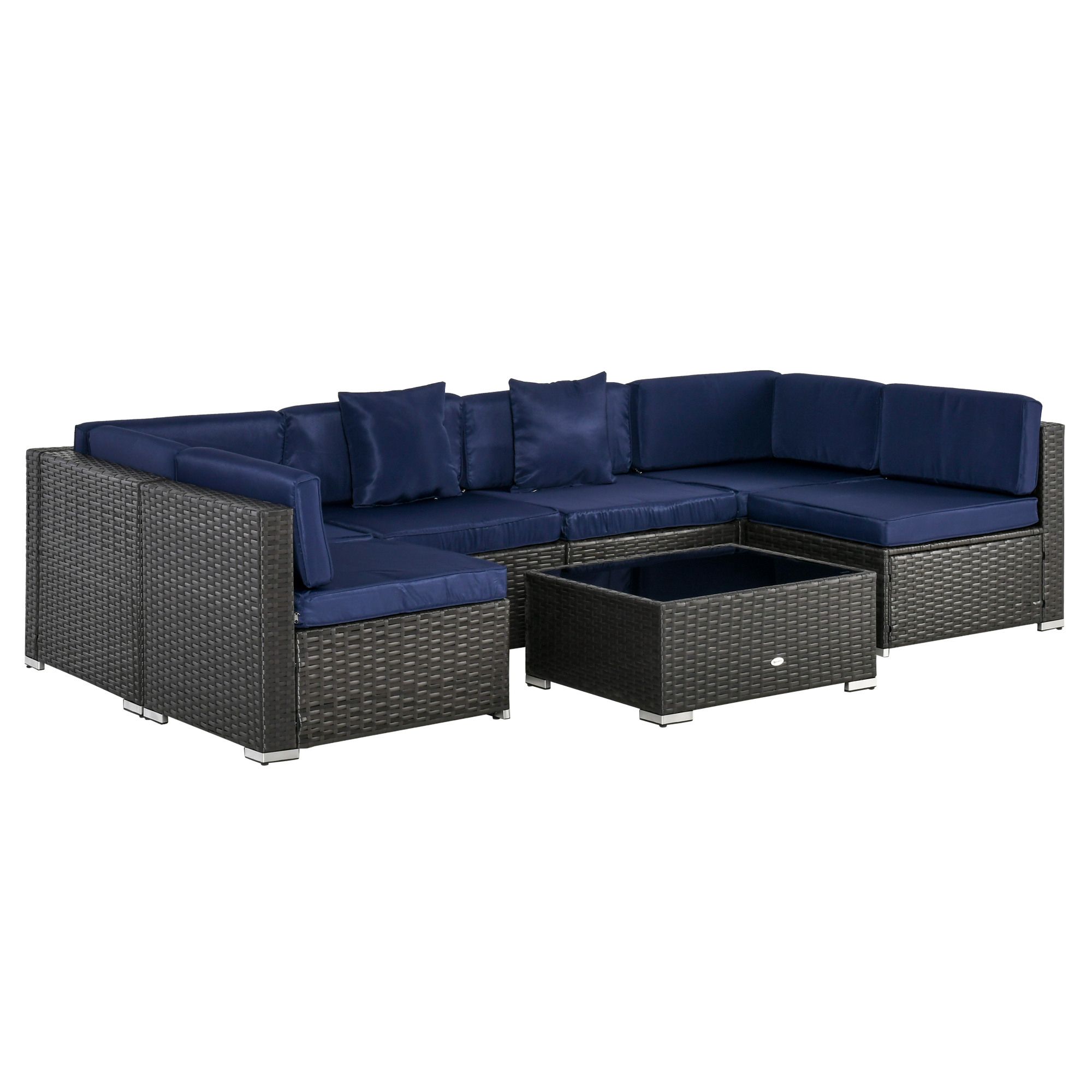 Outsunny 7 Pieces Rattan Patio Furniture Set for Garden Dark Blue