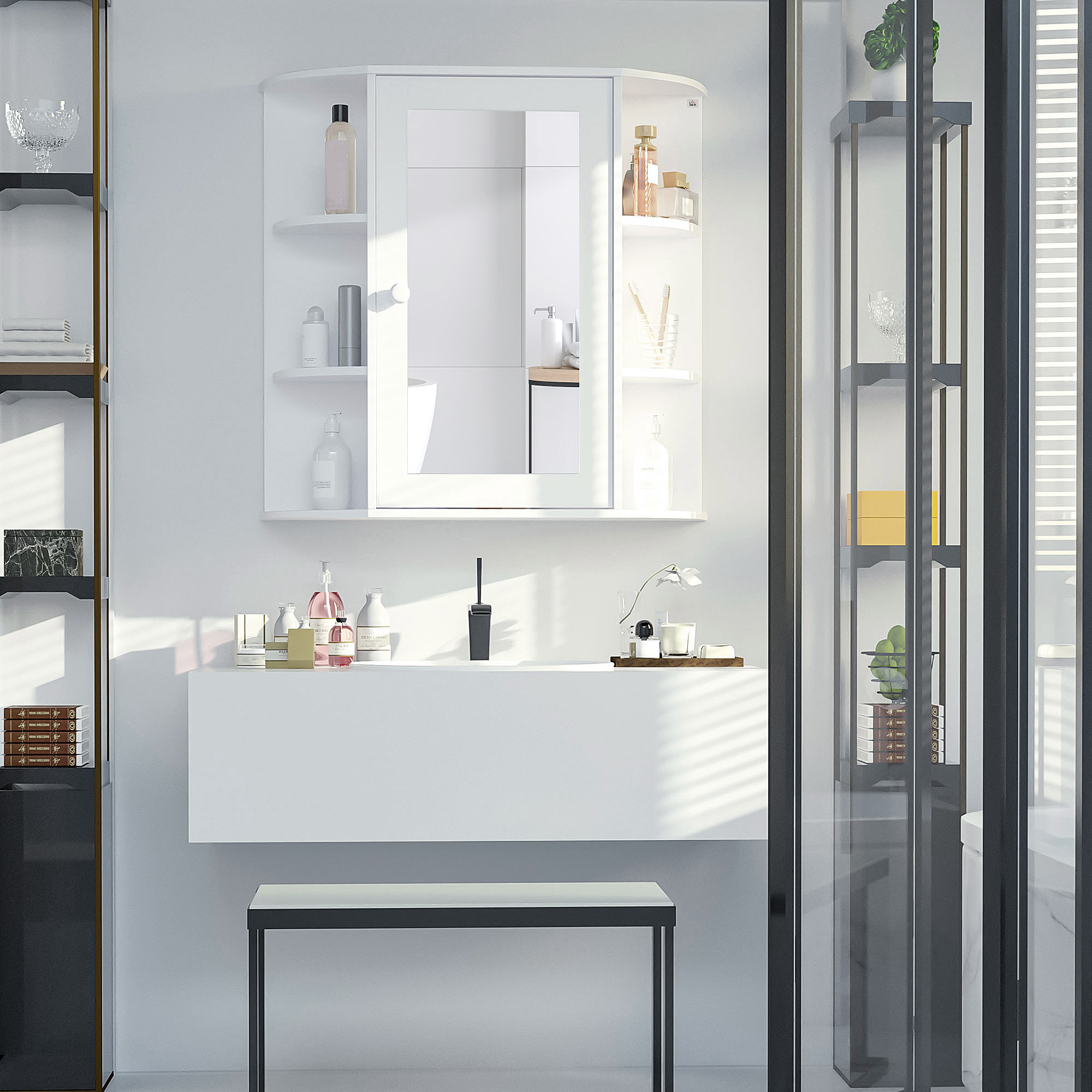 HOMCOM Bathroom Storage Cabinet Over-the-Sink Organizer with Mirrored Door White | Aosom.com 0