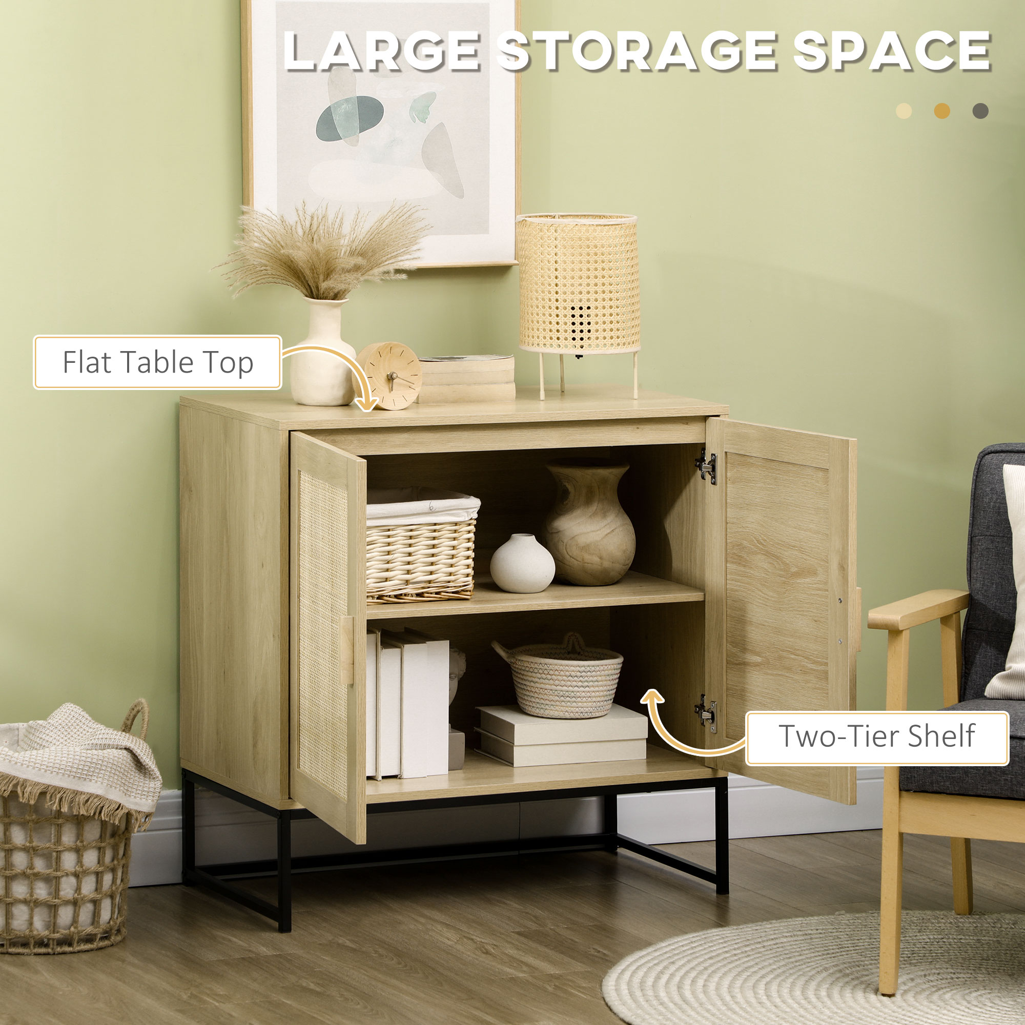 HOMCOM Sideboard Buffet Cabinet, Storage Cabinet with Rattan Doors, Adjustable Shelf, Metal Base, for Living Room, Bedroom, Kitchen 2