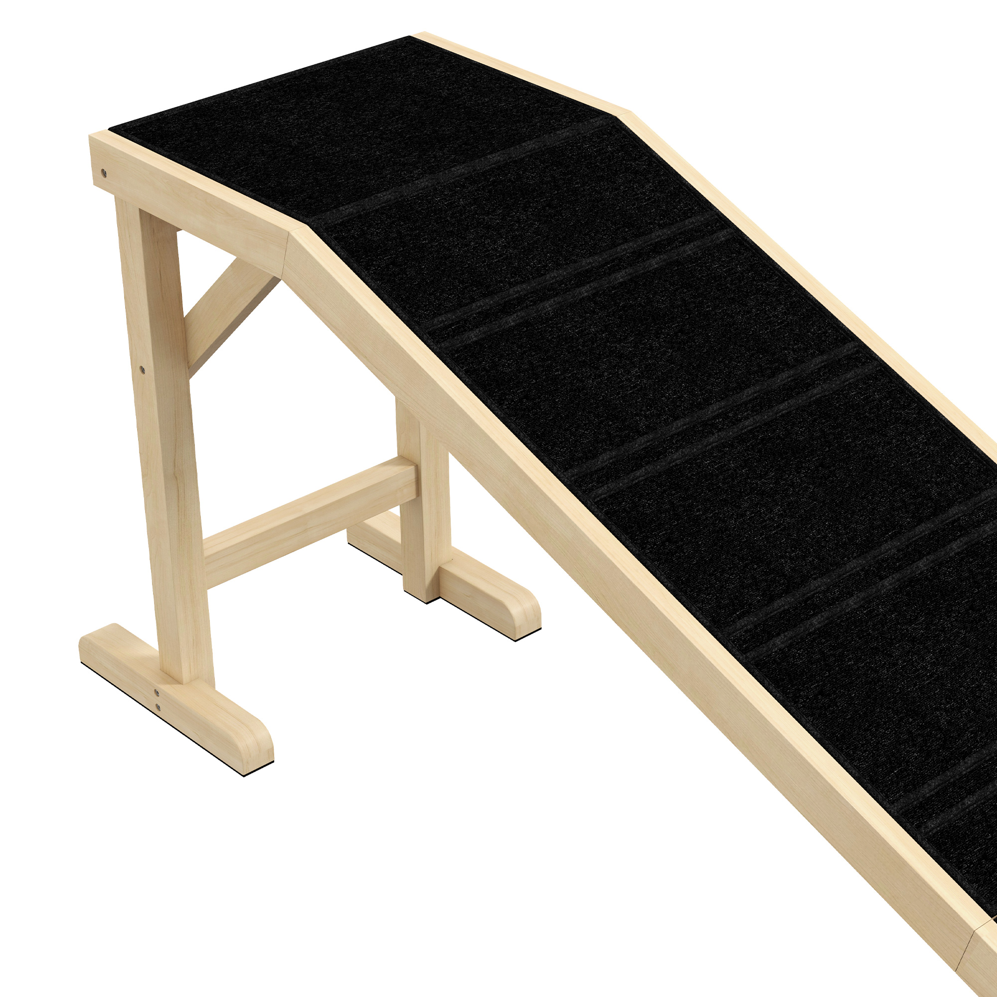 PawHut Pet Ramp for Dogs Non-slip Carpet Top Platform Pine Wood 74