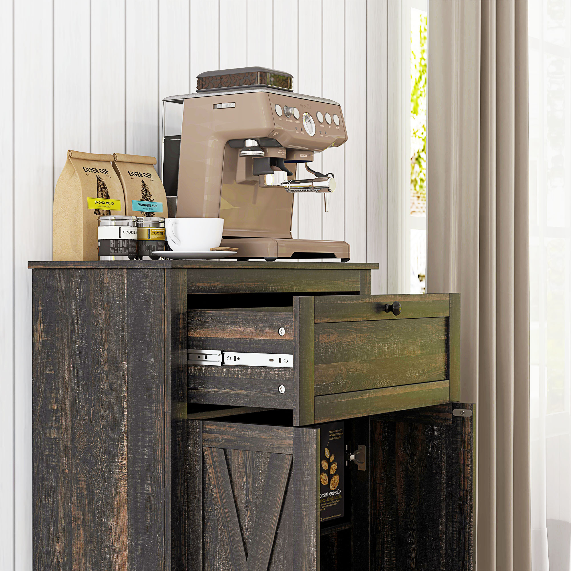 HOMCOM Sideboard Buffet Storage Cabinet, Small Free Standing Cabinet with Doors and Drawer for Kitchen, Living room, Dark Brown | Aosom.com 6