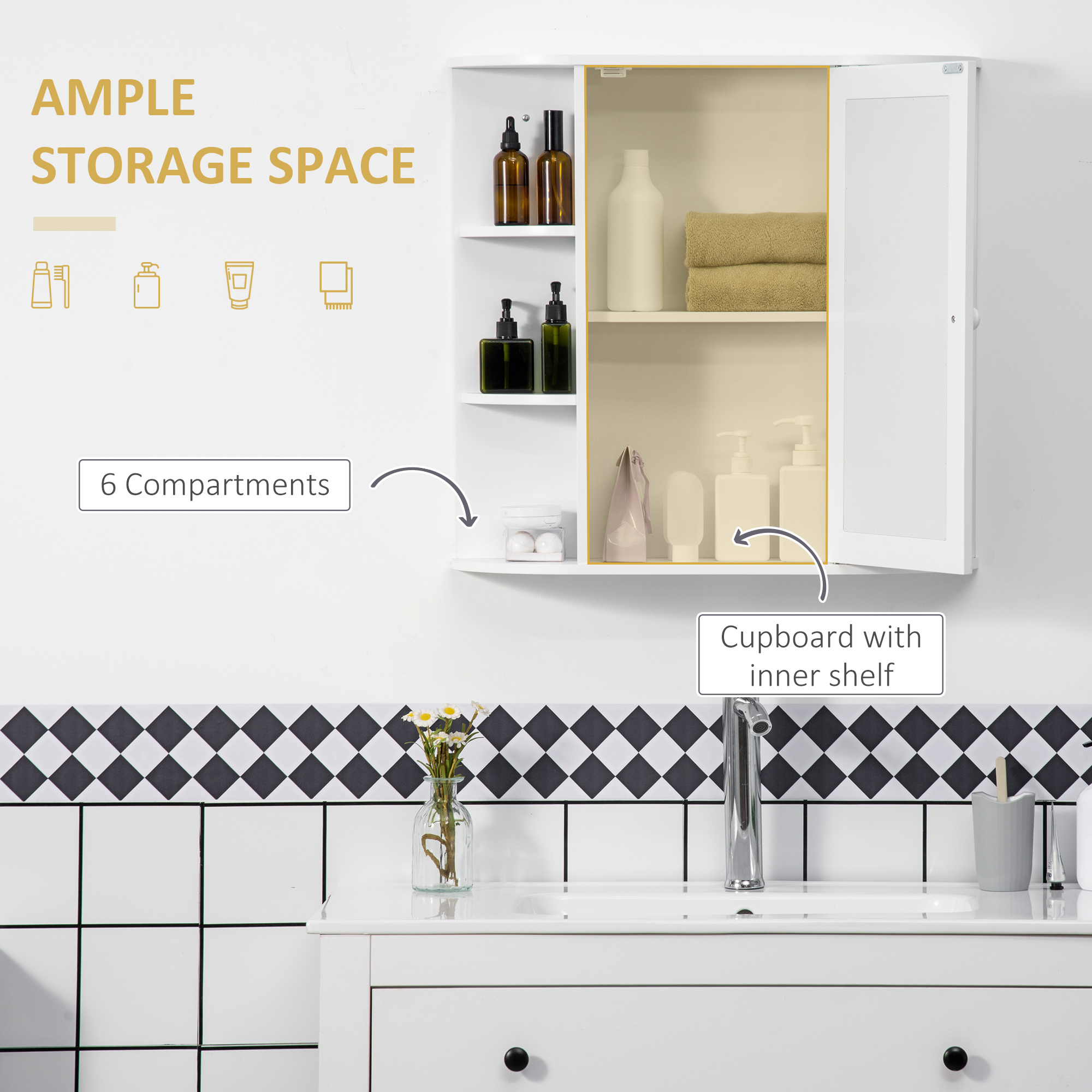 HOMCOM Bathroom Storage Cabinet Over-the-Sink Organizer with Mirrored Door White | Aosom.com 3