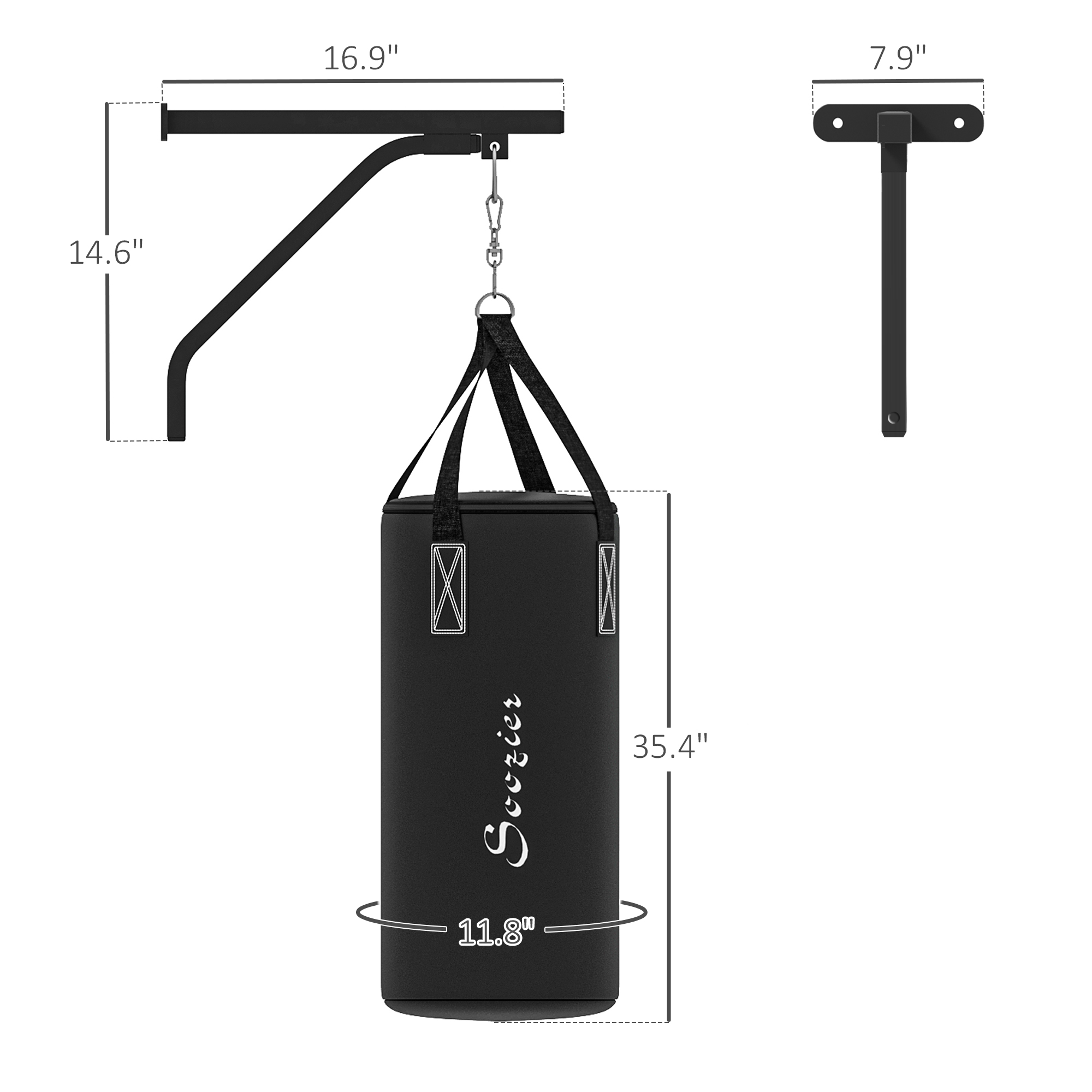 Soozier Heavy Bag Wall Mount Set, Unfilled Punching Bag Hanger with Boxing Gloves for Muay Thai and MMA Training | Aosom.com 1