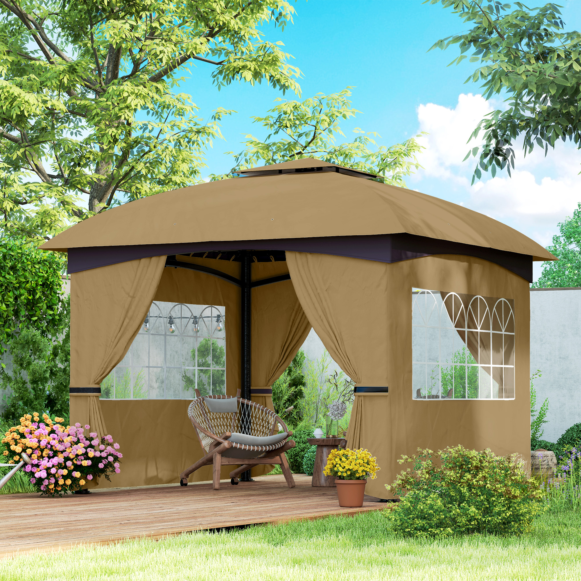 Outsunny 11' x 11' Outdoor Gazebo, Double Roof Patio Gazebo Canopy with ...