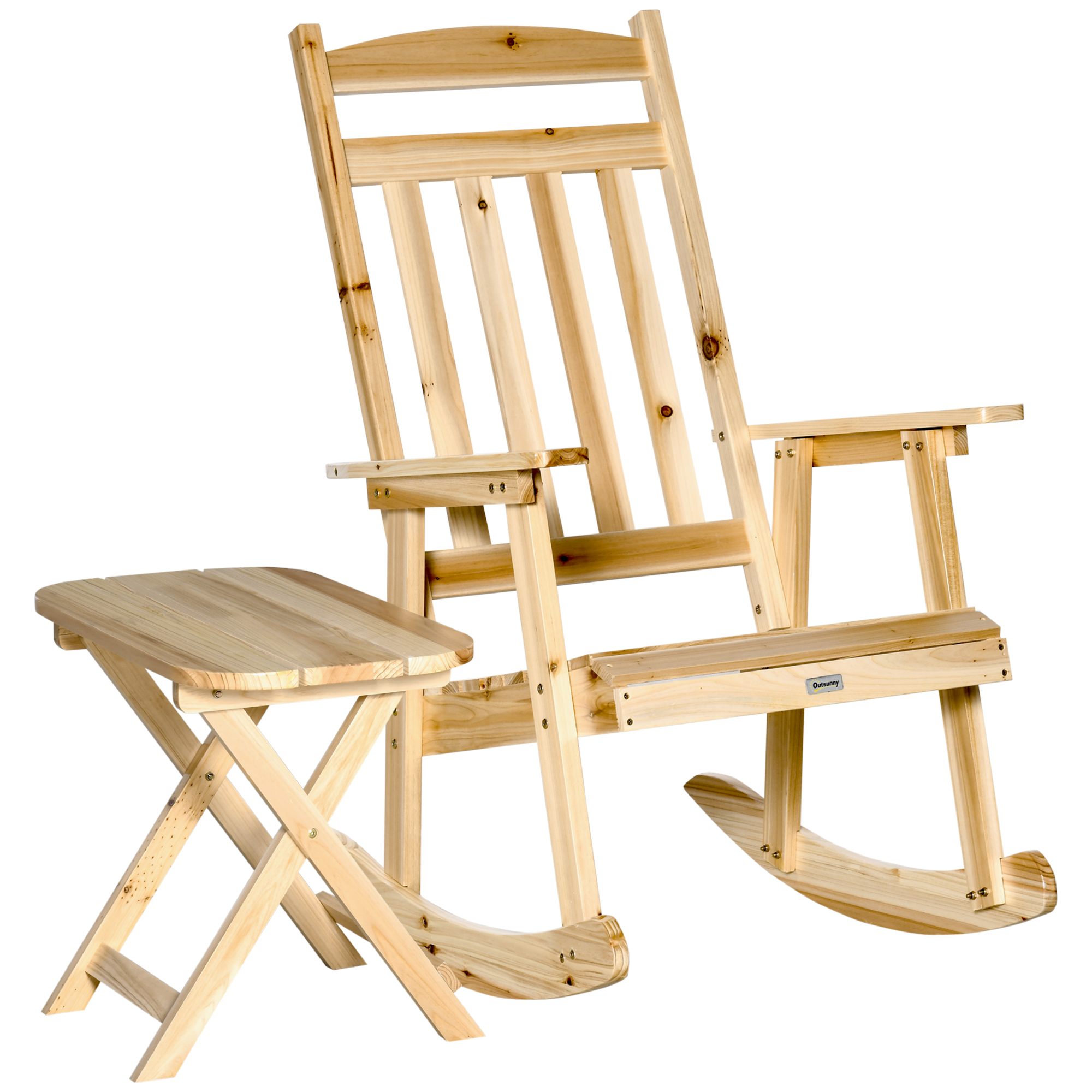 Outsunny 2-Piece Wooden Rocking Chair Set, Porch Rocker with Foldable Table, Natural, Patio Backyard Garden | Aosom.com