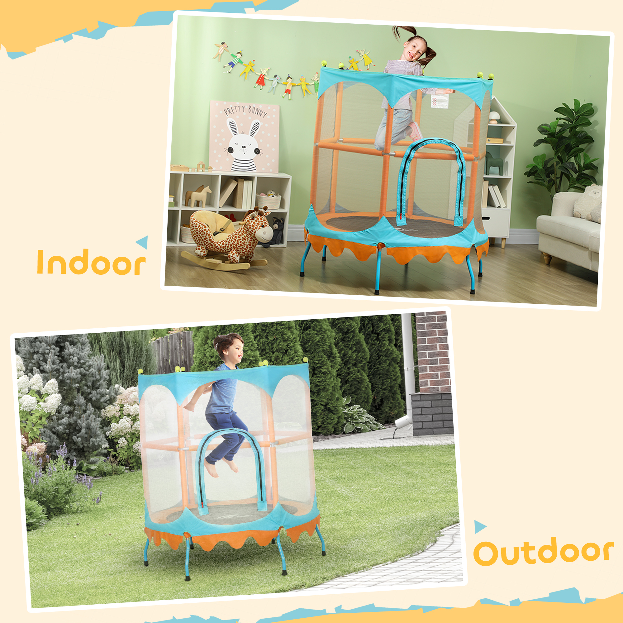 Qaba Trampoline for Kids, 4.6FT Mini Toddler Trampoline Indoor Outdoor w/ Safety Enclosure Net, Orange 5