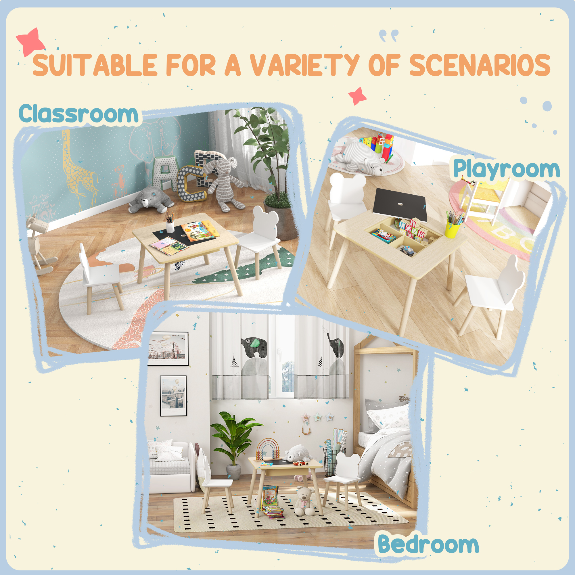 Qaba 3 Piece Kids Table and Chair Set with Convertible Desk with Storage, 3 in 1 Toddler Table and Chair Set for Nursery | Aosom.com 5
