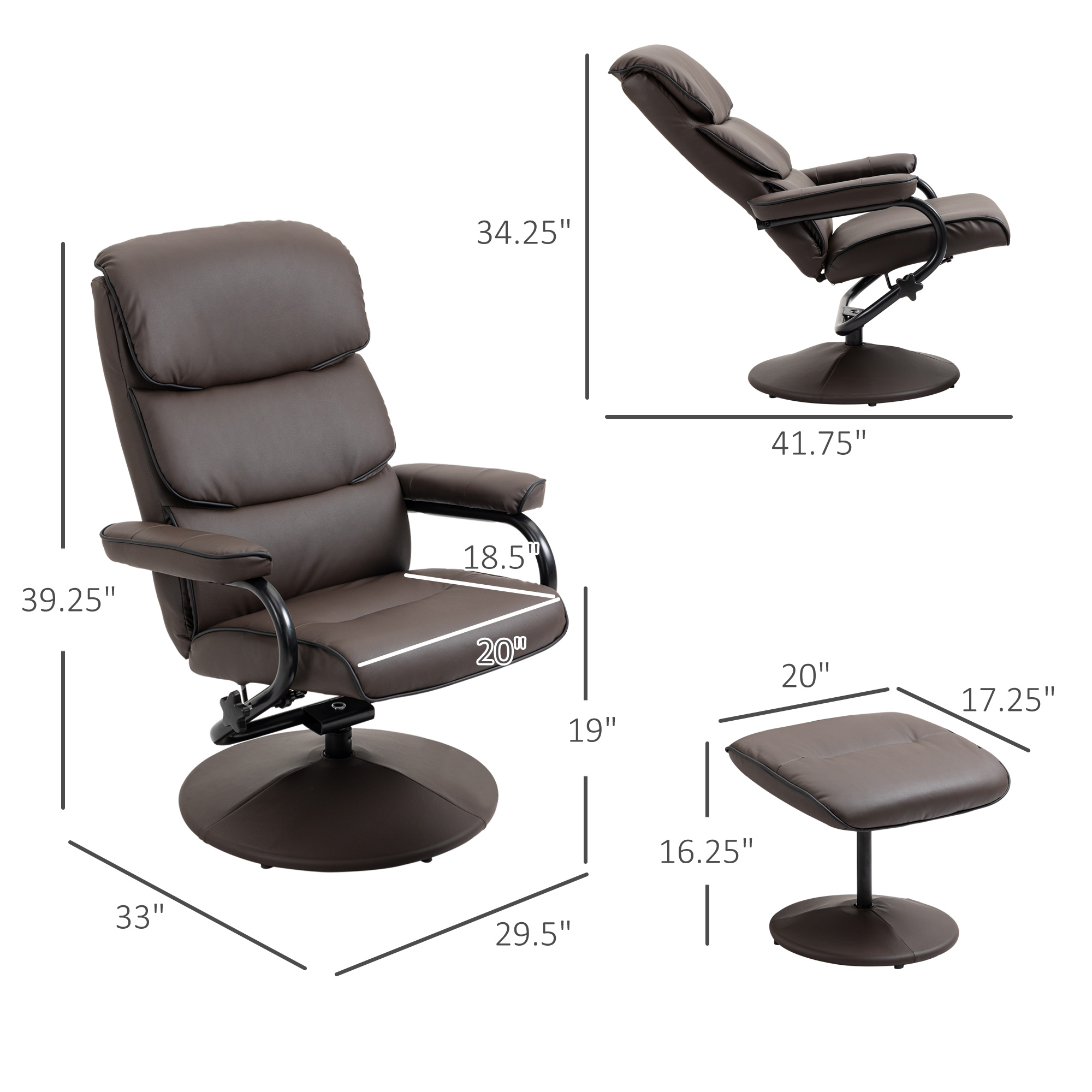 HOMCOM Recliner Chair with Ottoman Cream White Swivel PU Leather High Back Armchair Thick Foam, Brown| Aosom.com 1