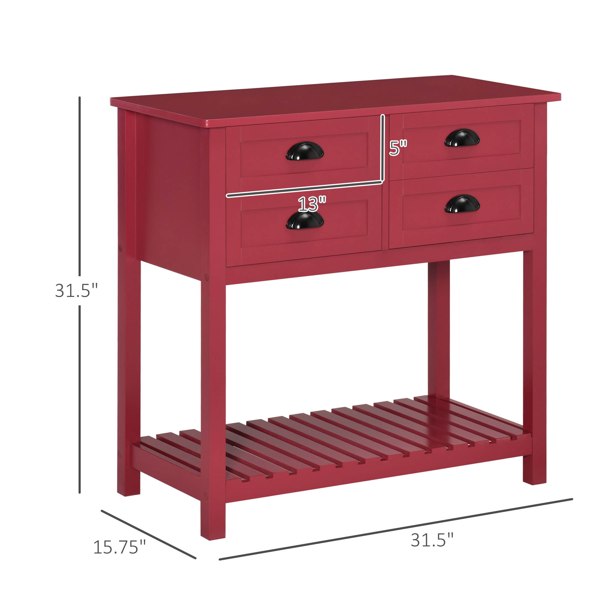 HOMCOM Sideboard Buffet Cabinet, Storage Serving Console Table with 4 Drawers and Slatted Bottom Shelf for Kitchen, Living Room, Red 1