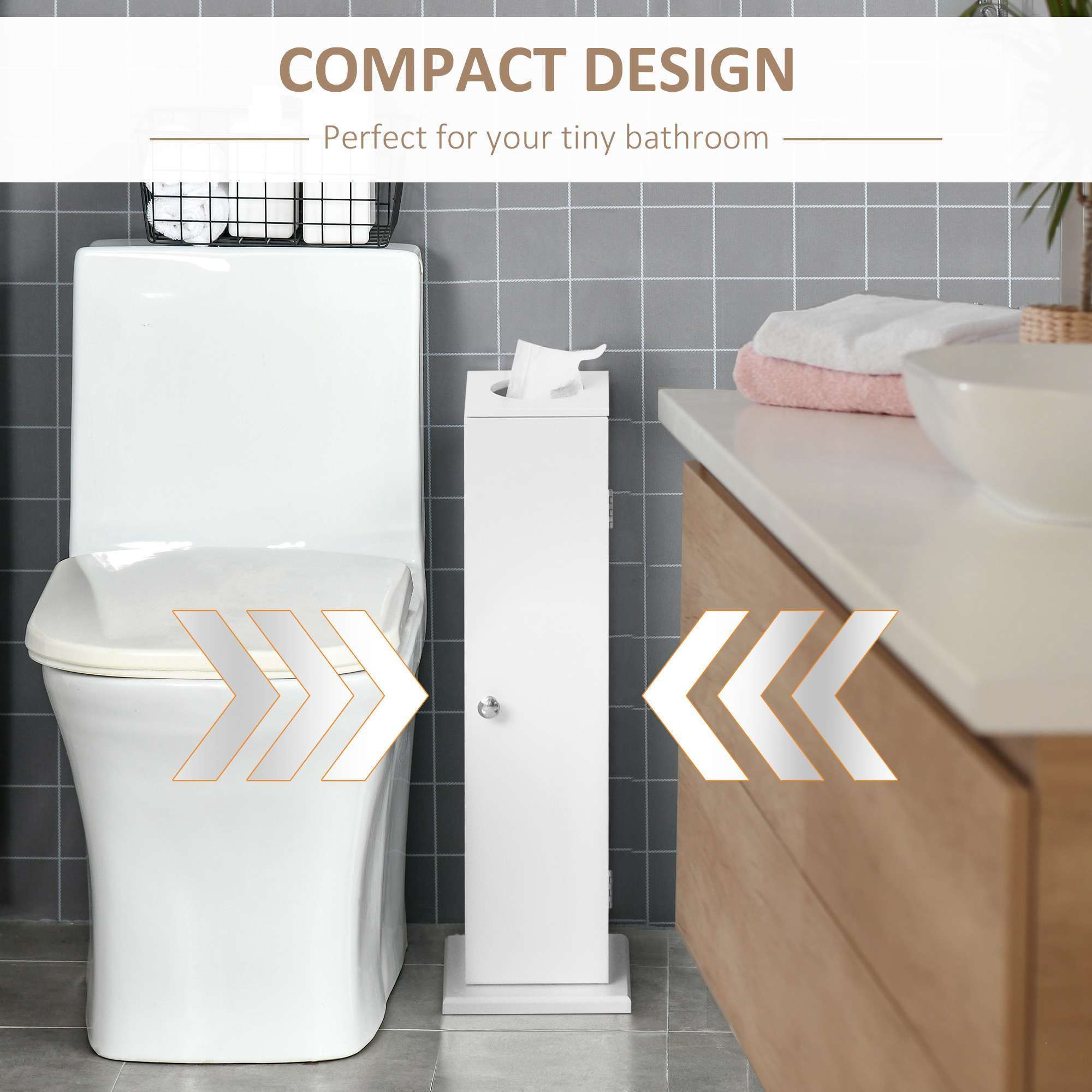 HOMCOM Toilet Paper Storage Cabinet 26 Narrow Bathroom Organizer Floor Standing White | Aosom.com 2