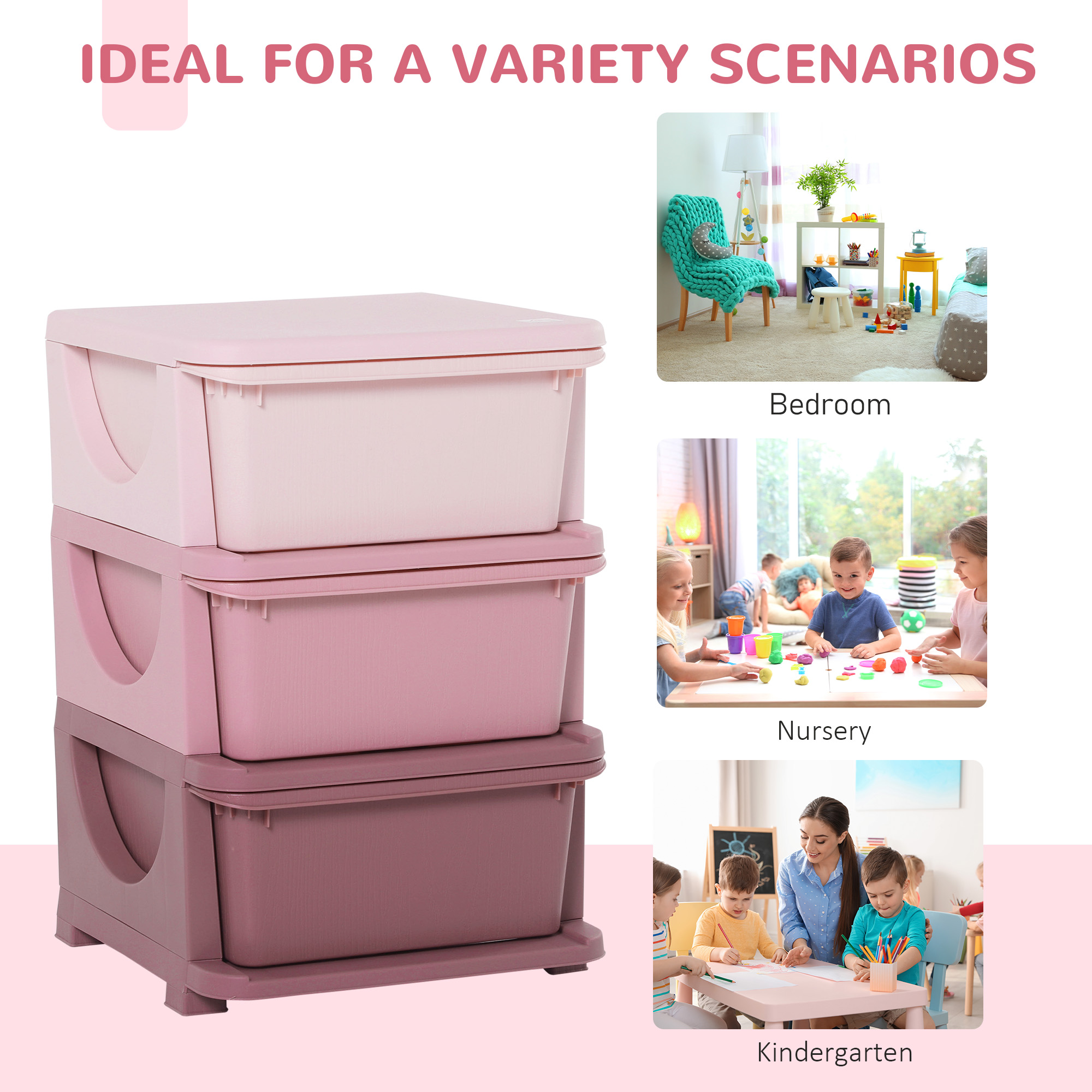 Qaba Pink 3 Tier Storage Dresser, Kids Toy Organizer and Chest, Efficient for Bedroom, Nursery, and Living Room | Aosom.com 5