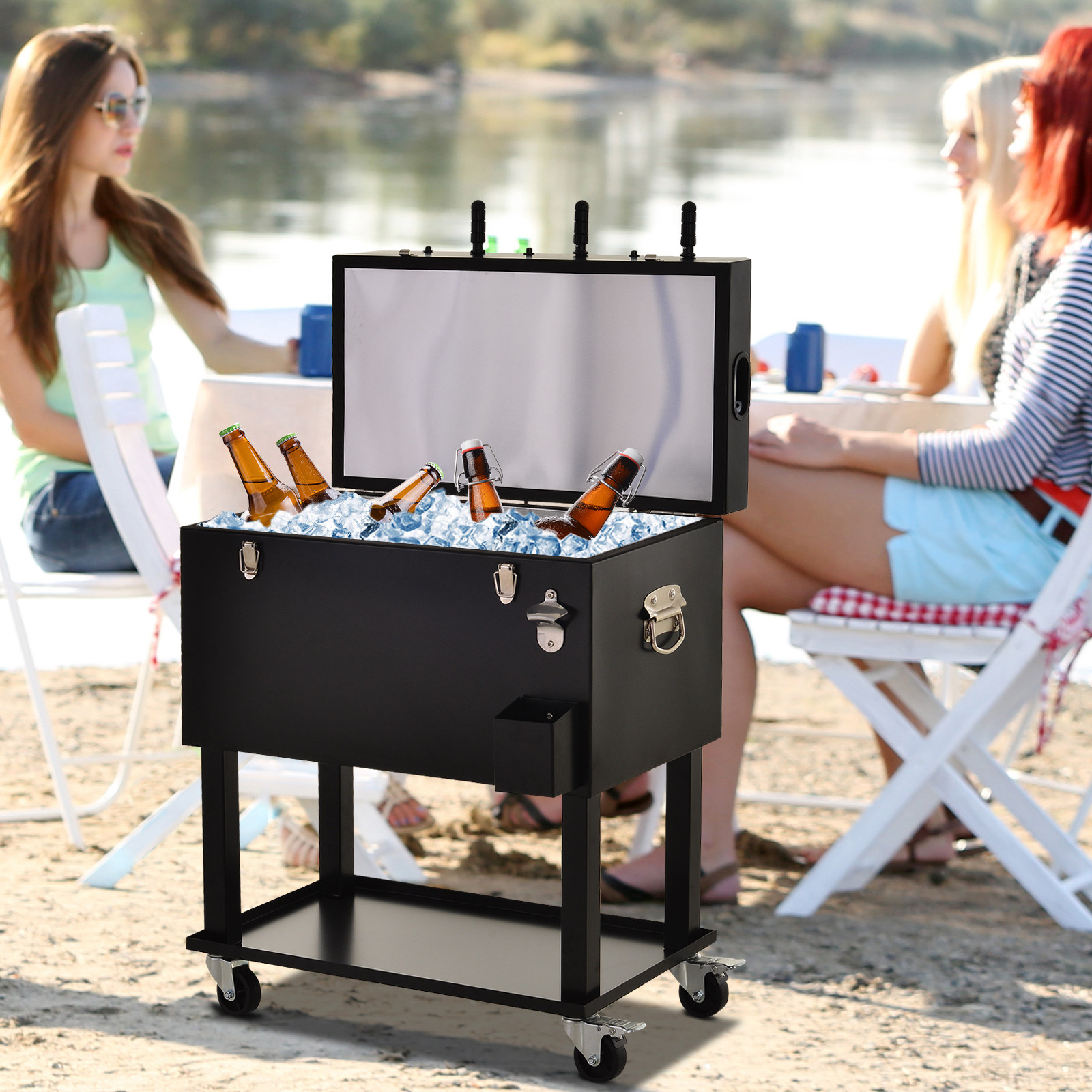 Outsunny 65L Patio Cooler Ice Chest with Foosball Table Top