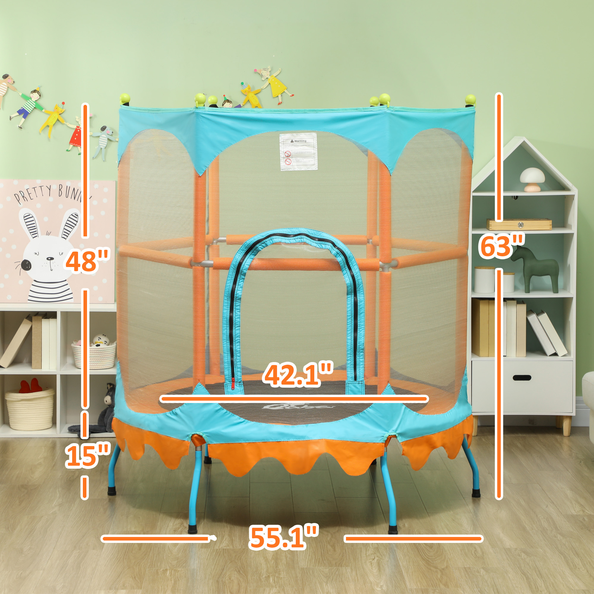 Qaba Trampoline for Kids, 4.6FT Mini Toddler Trampoline Indoor Outdoor w/ Safety Enclosure Net, Orange 1