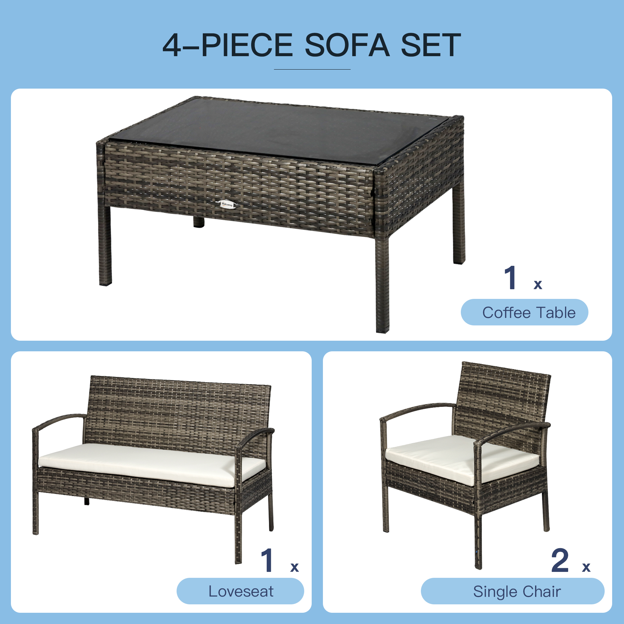 Outsunny 4 Piece Rattan Wicker Chair w/ Table Conversation