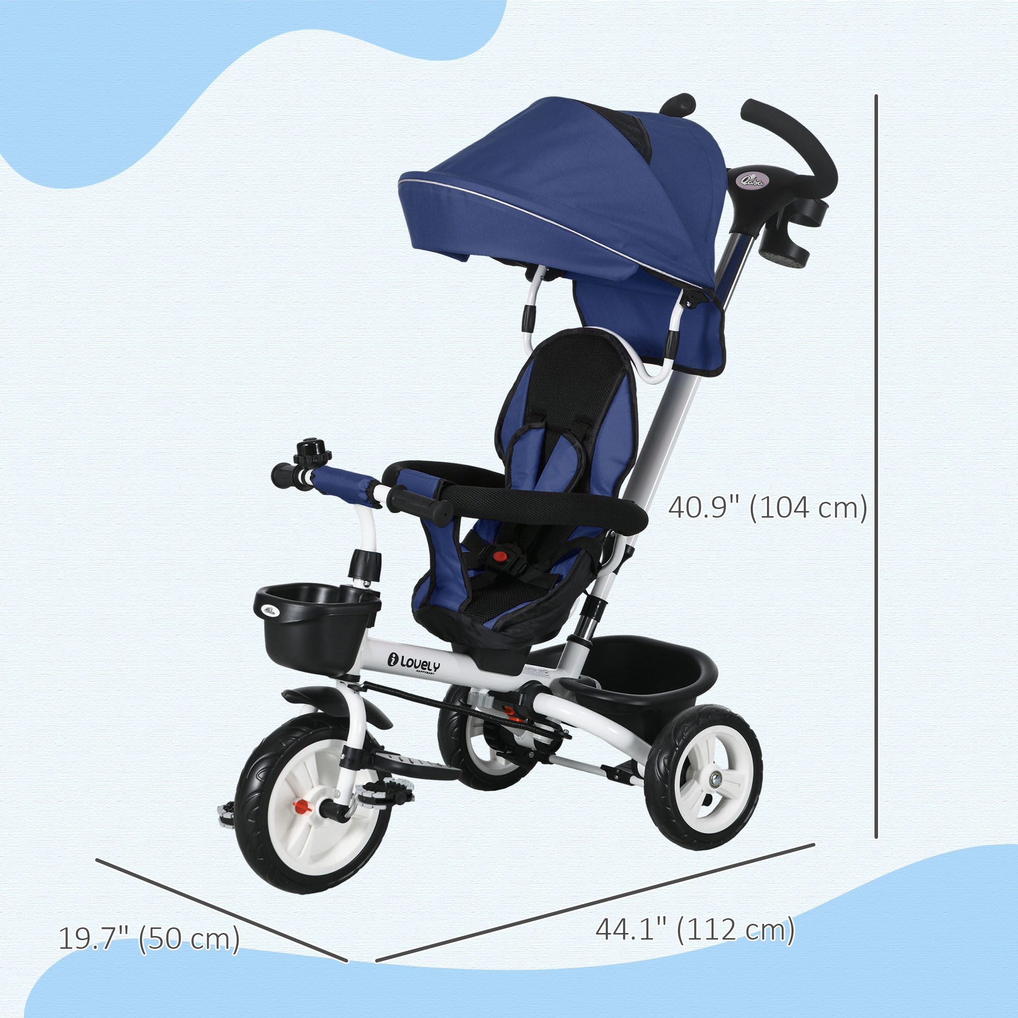 Qaba 6 in 1 Toddler Tricycle with Parent Push Handle, Canopy