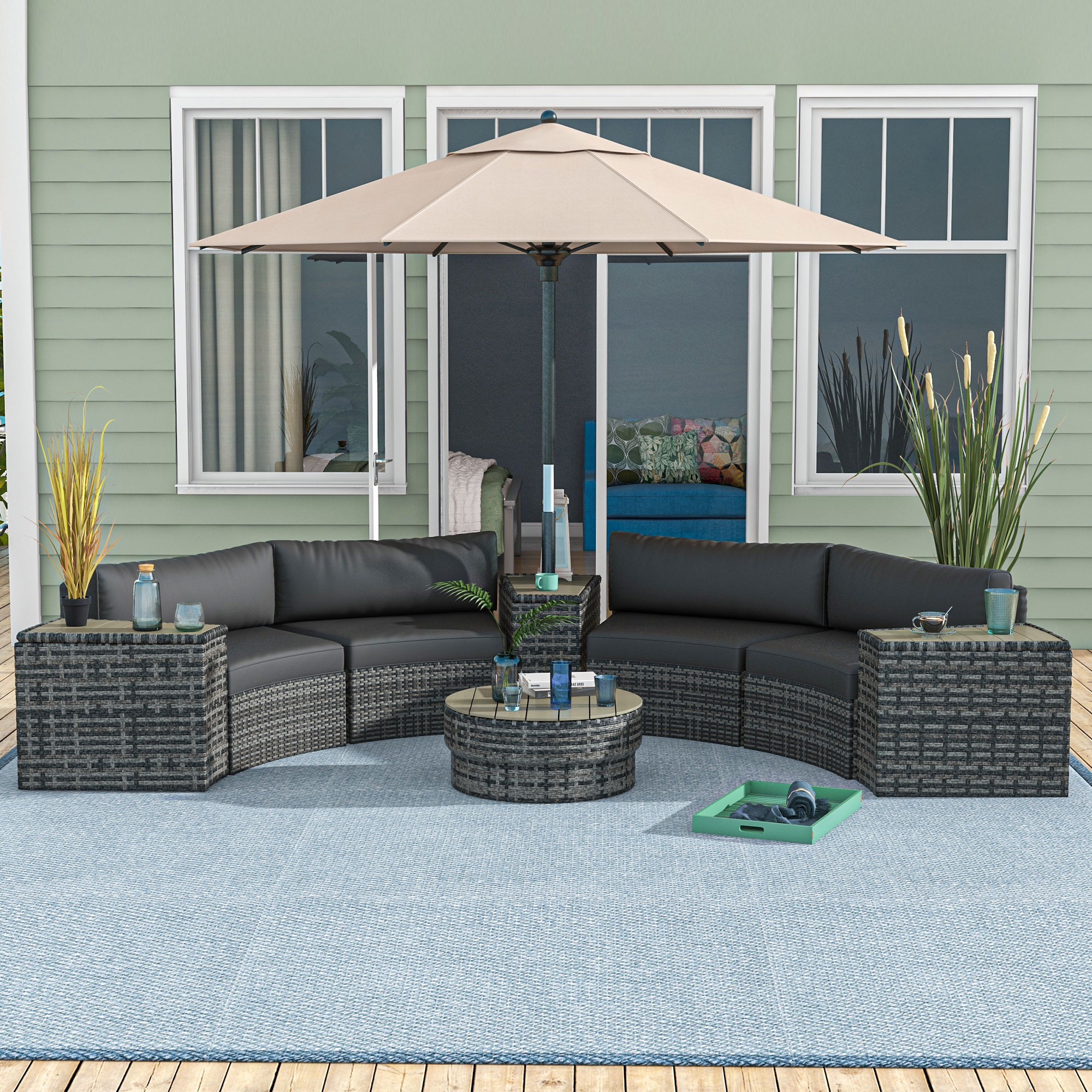 curved patio umbrella LAUSAINT HOME 12FT Deluxe Cantilever Cantilever Umbrella with Base Included Heavy Duty Outdoor Umbrellas Garden, Backyard The crank lift mechanism allows for easy opening Patio Kingdom 11FT Cantilever Umbrella