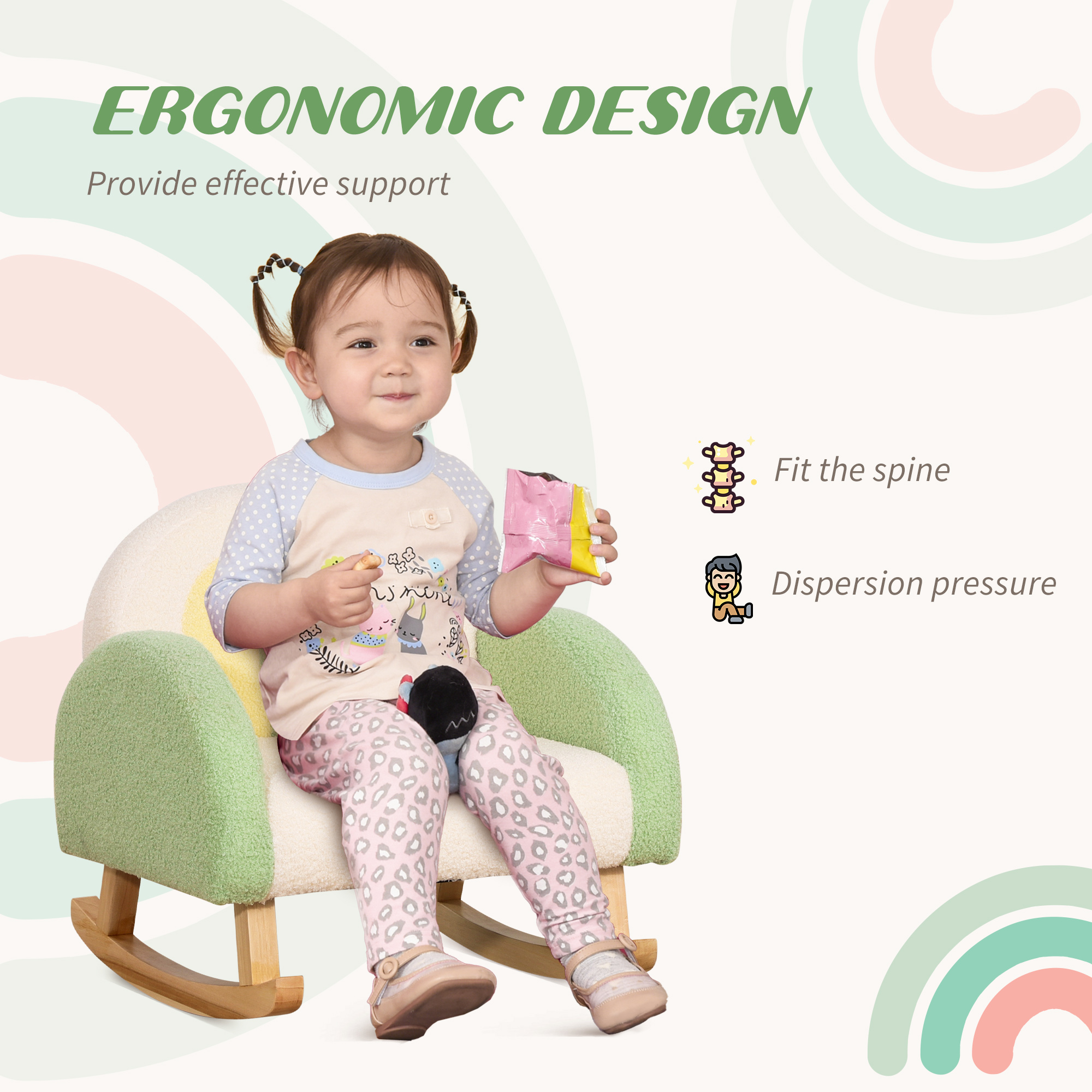Qaba Green Rocking Sofa Chair for Kids Comfortable Toddler Lounge Chair for Ages 3-5 Perfect Gift | Aosom.com 4