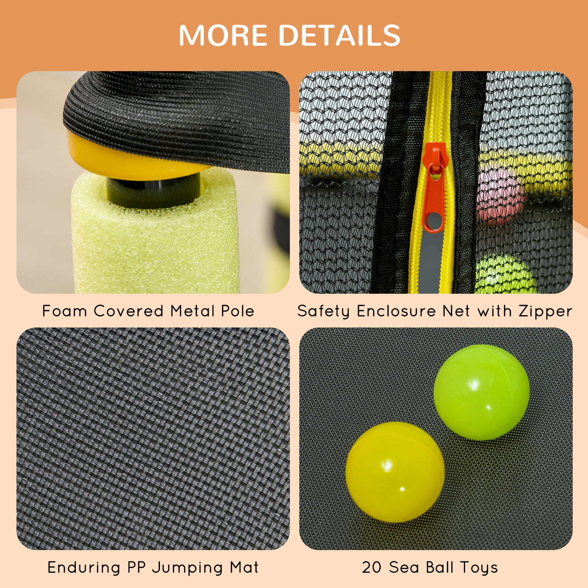 Qaba Kids 4.6 Ft Trampoline with Safety Enclosure & Ball Pit, Yellow, Indoor Play Equipment | Aosom.com 4