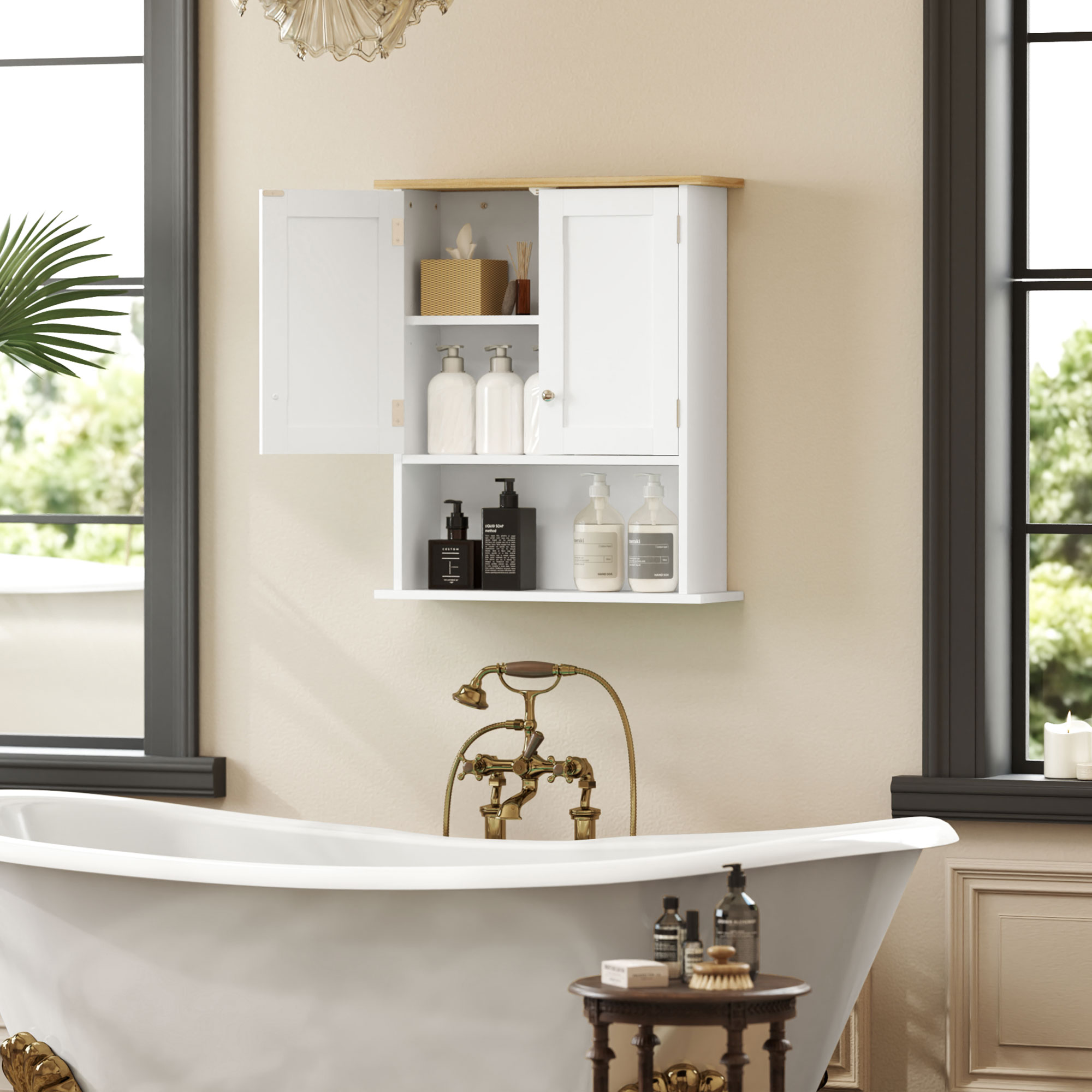 HOMCOM Wall Mounted Bathroom Cabinet, Modern Bathroom Wall Cabinet with 2 Doors and Adjustable Shelf, White 6