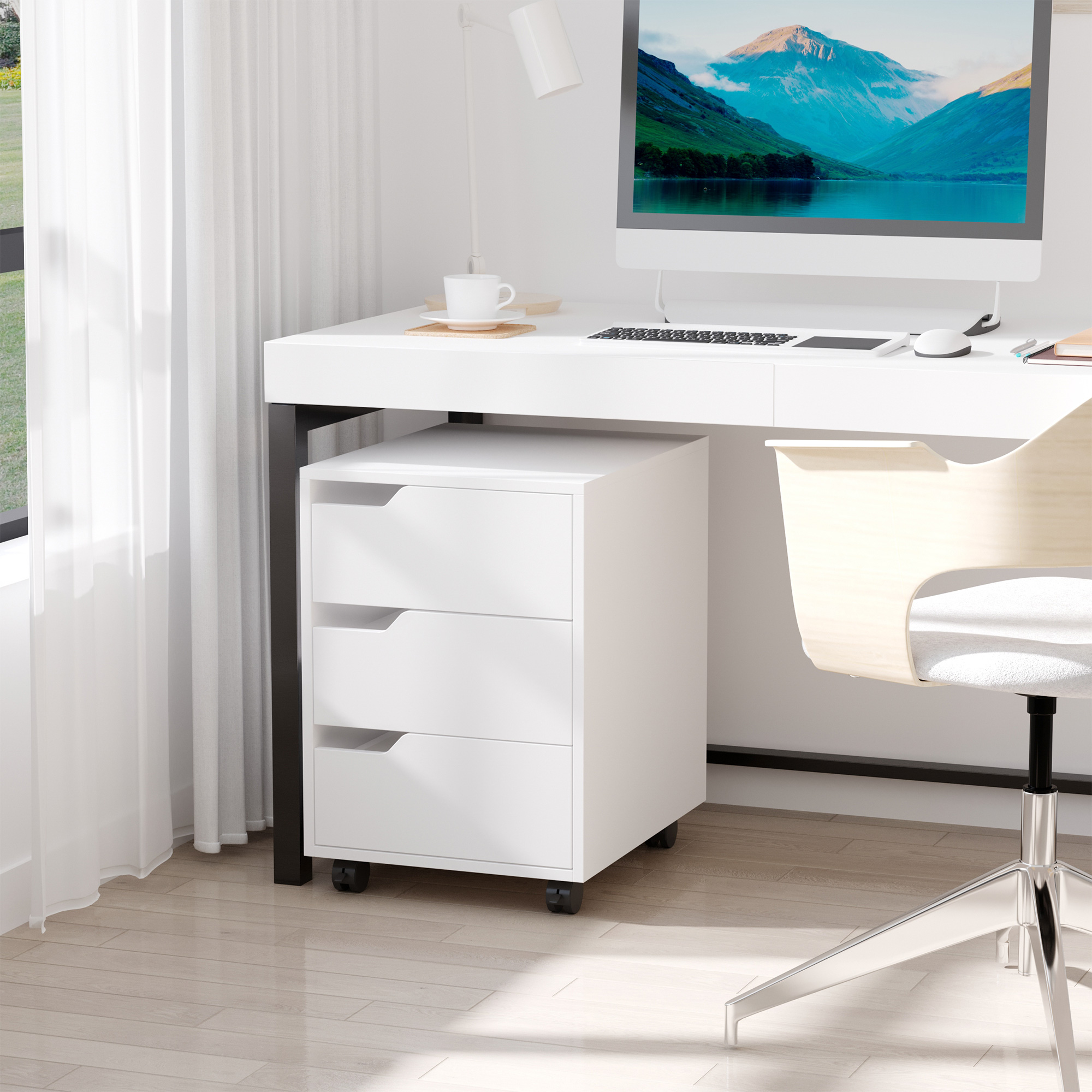 HOMCOM Mobile 3 Drawer Vertical File Cabinet with Wheels Office Storage White Aosom Canada