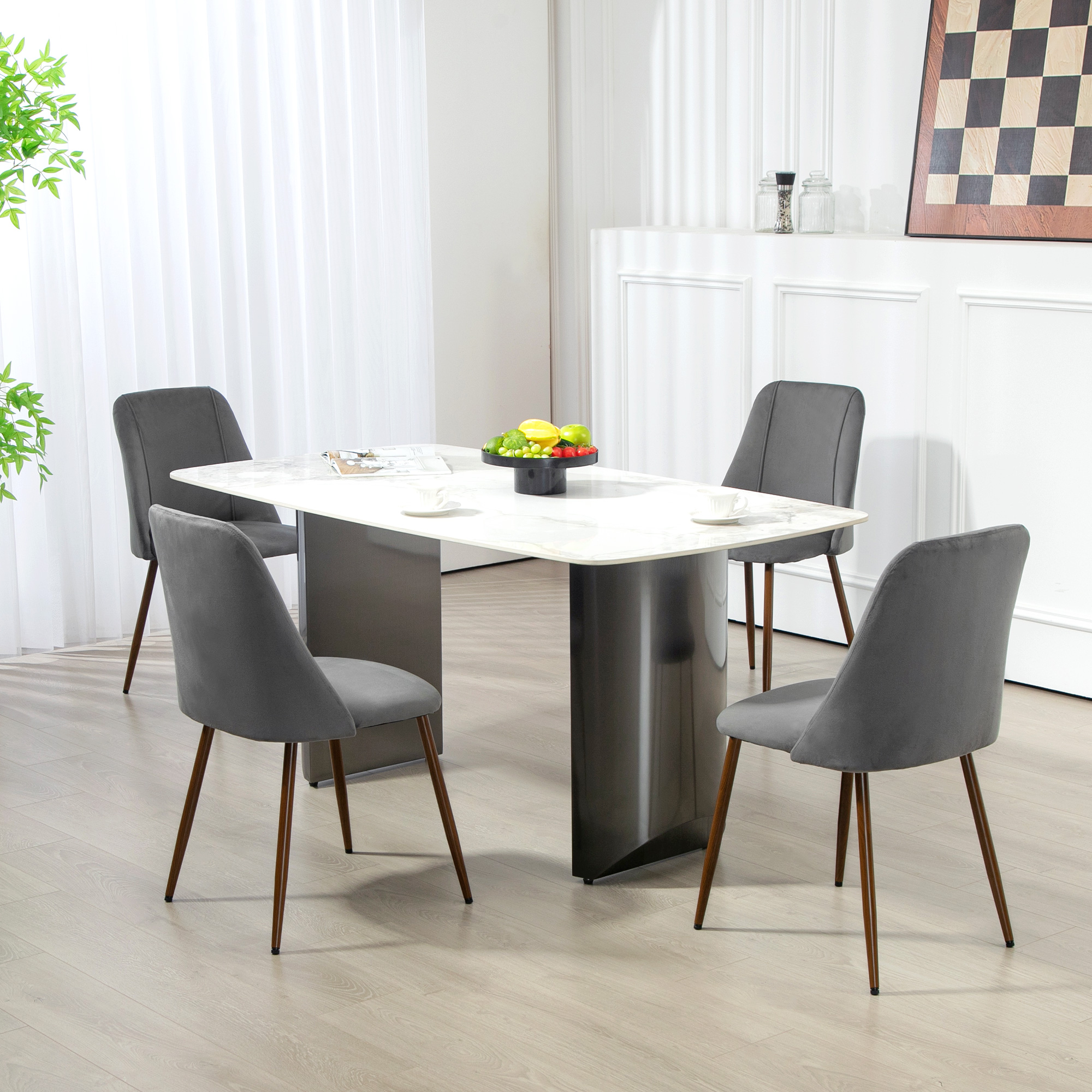HOMCOM Upholstered Kitchen Chairs Set of 4 with Wood-grain Steel Leg, Velvet Accent Chair with Back for Dining Room, Dark Grey Aosom Canada