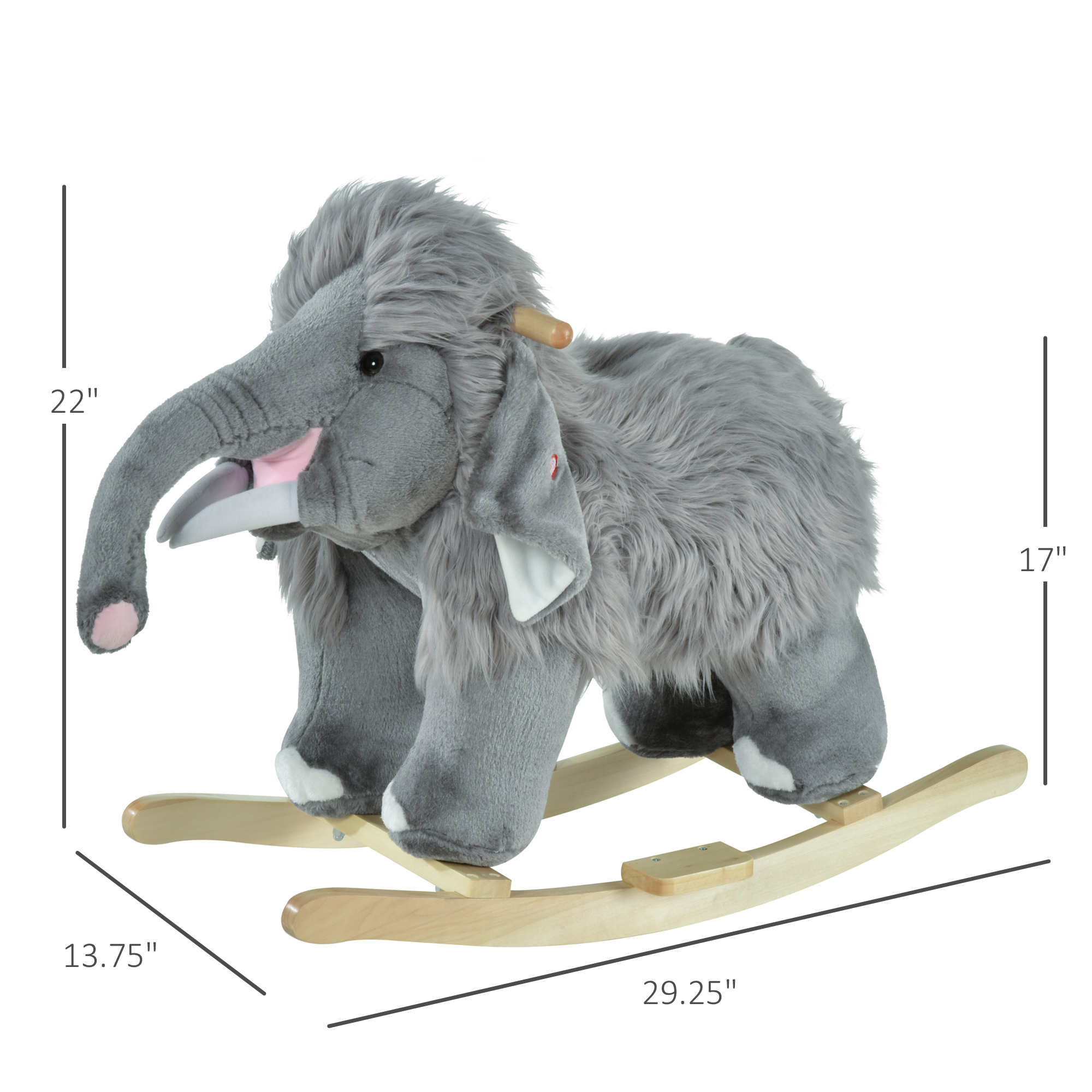 Qaba Kids Plush Ride-On Rocking Horse Toy Mammoth Elephant