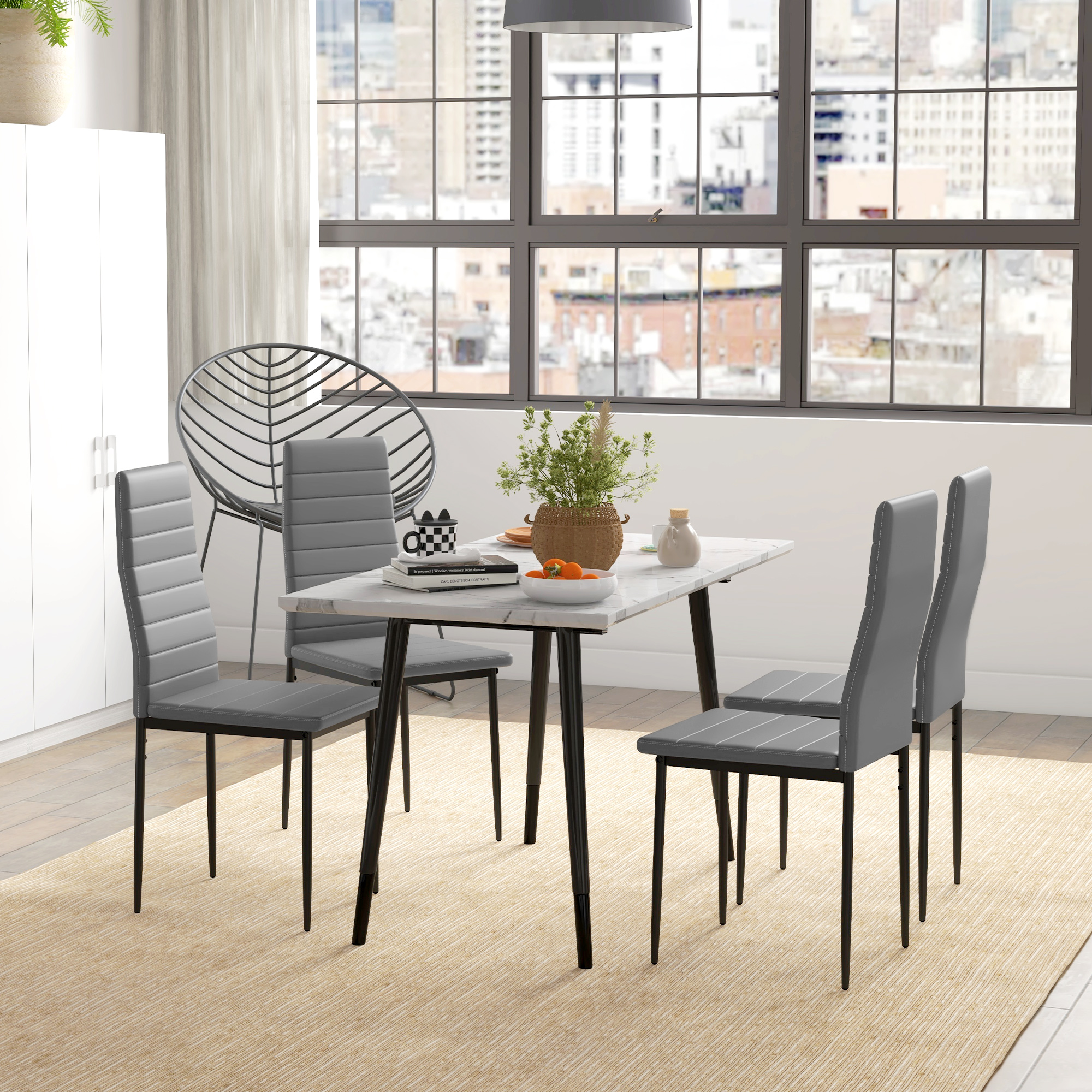 HOMCOM Modern Dining Chairs, Set of 4, High Back PU leather Upholstery ...